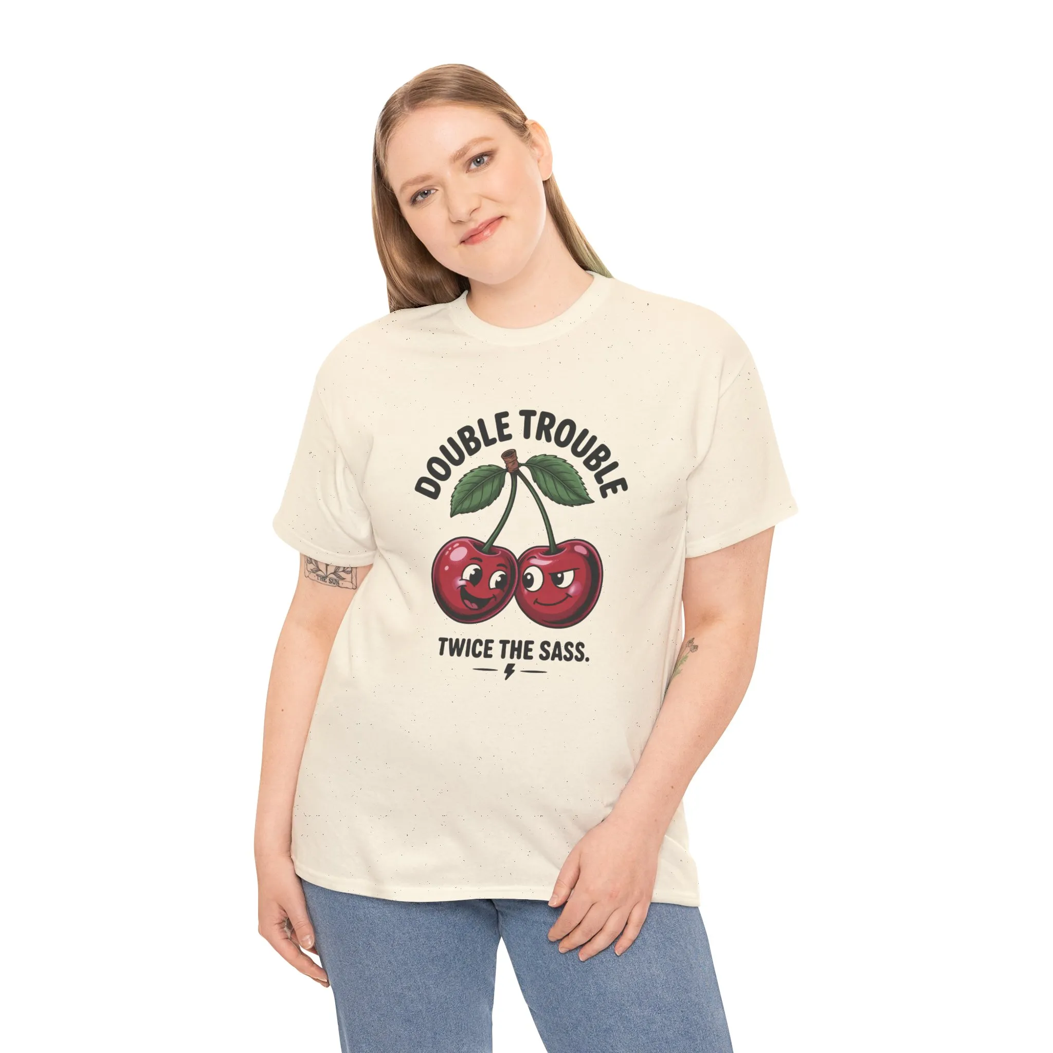 Double Trouble Cherry Graphic Tee, Funny Cute Womens T-Shirt, Twice the Sass Quote Shirt, Sassy Cherry Cartoon Gift - Image 12