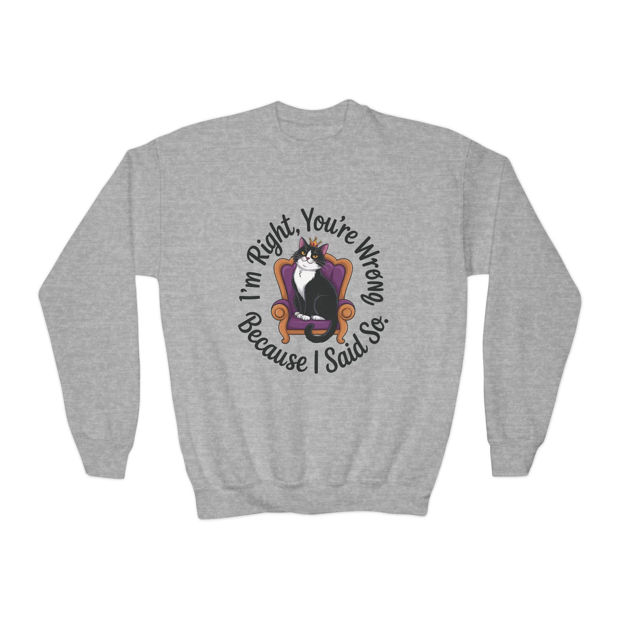 Youth Crewneck Sweatshirt, Funny Cat Sweatshirt for Girls, Im Right Youre Wrong, Tween Girl Attitude Pullover, Cute Gift for Cat Lovers - Image 4