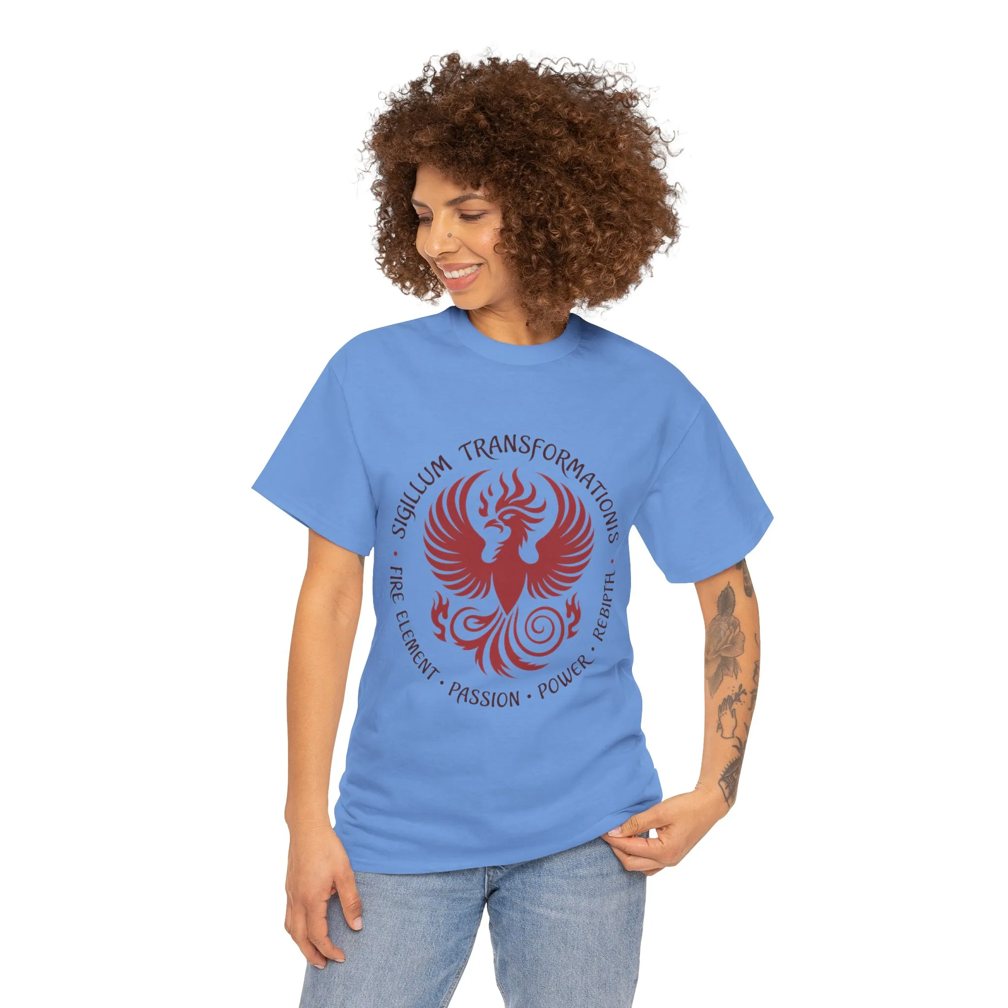 Phoenix Fire Element T-Shirt, Sigillum Transformationis Seal, Passion Power Rebirth Totem, Phoenix Symbol Unisex Tee, Spiritual Tee - Image 23