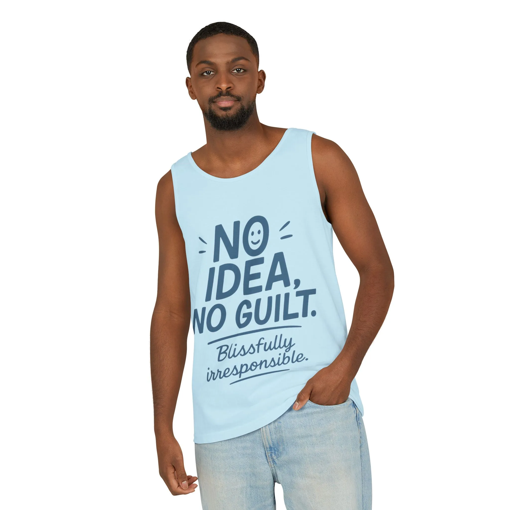 Mens Funny Tank Top, No Idea No Guilt Quote, Blissfully Irresponsible Gym Shirt, Casual Sleeveless Top, , Fun Party Shirt - Image 32