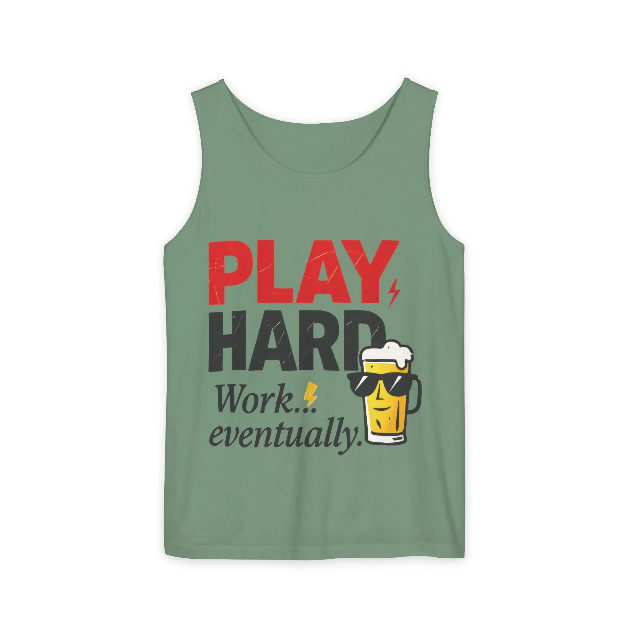 Casual Tank Top with Play Hard Print, Fun Summer Apparel, Gift for Dad or Friends, Beach Wear, Workout Top, Party Attire - Image 2