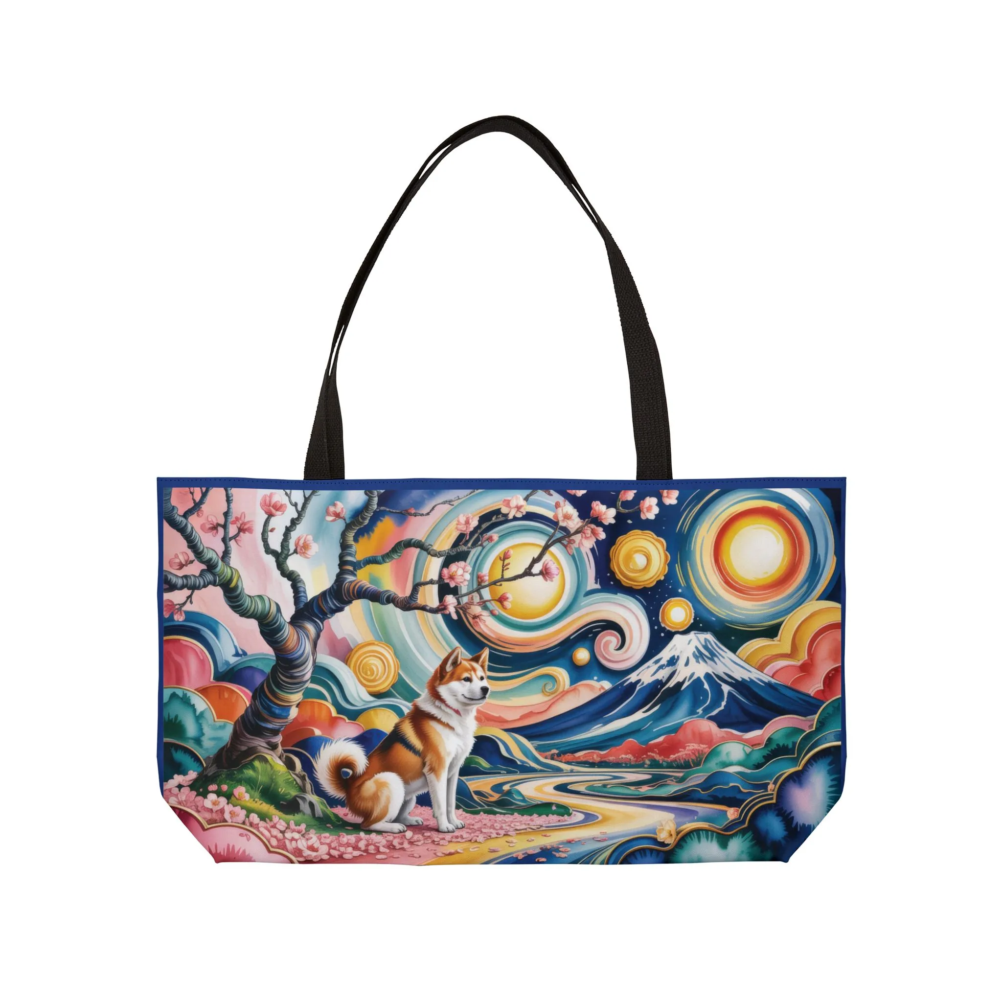 Colorful Shiba Inu Weekender Bag, Japanese Art Beach Tote, Large Travel Bag with Mt Fuji and Sakura, Dog Lover Gift, Summer Tote Bag - Image 2