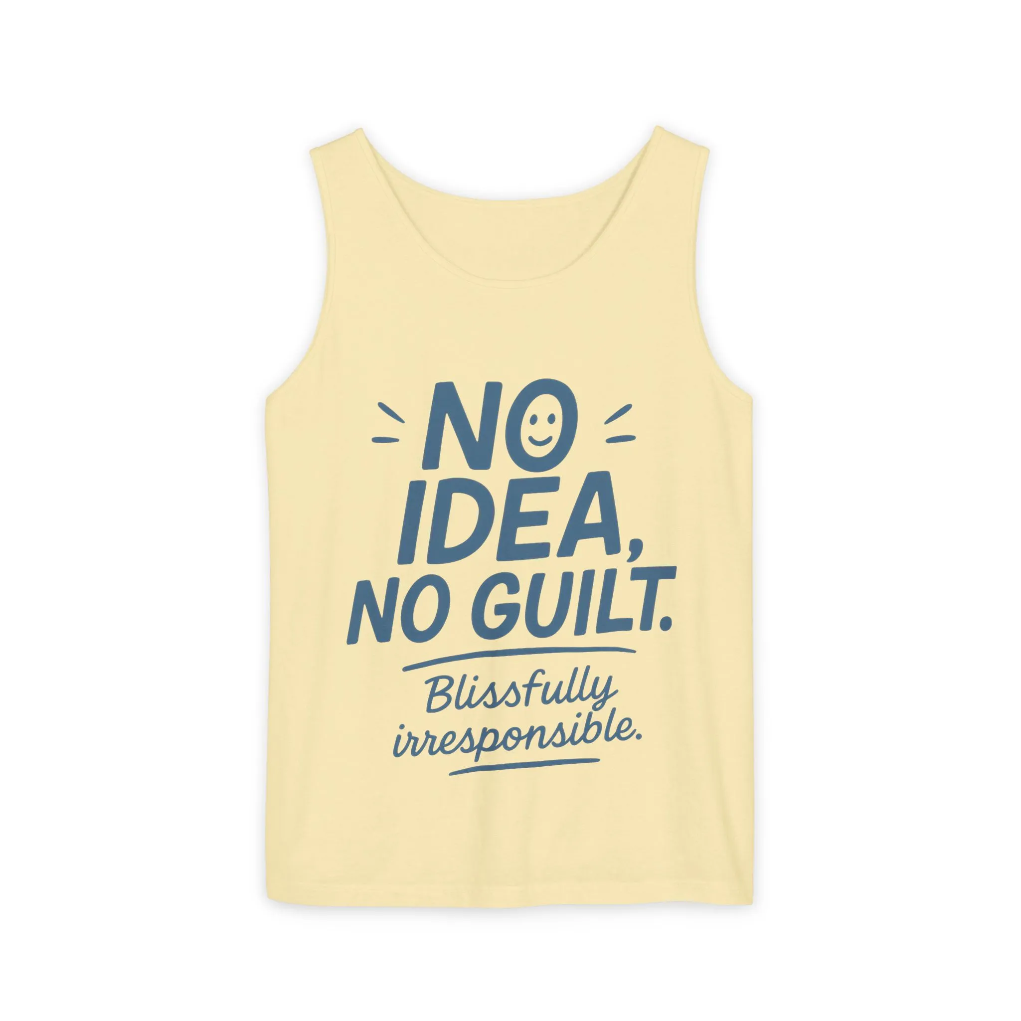 Mens Funny Tank Top, No Idea No Guilt Quote, Blissfully Irresponsible Gym Shirt, Casual Sleeveless Top, , Fun Party Shirt - Image 2