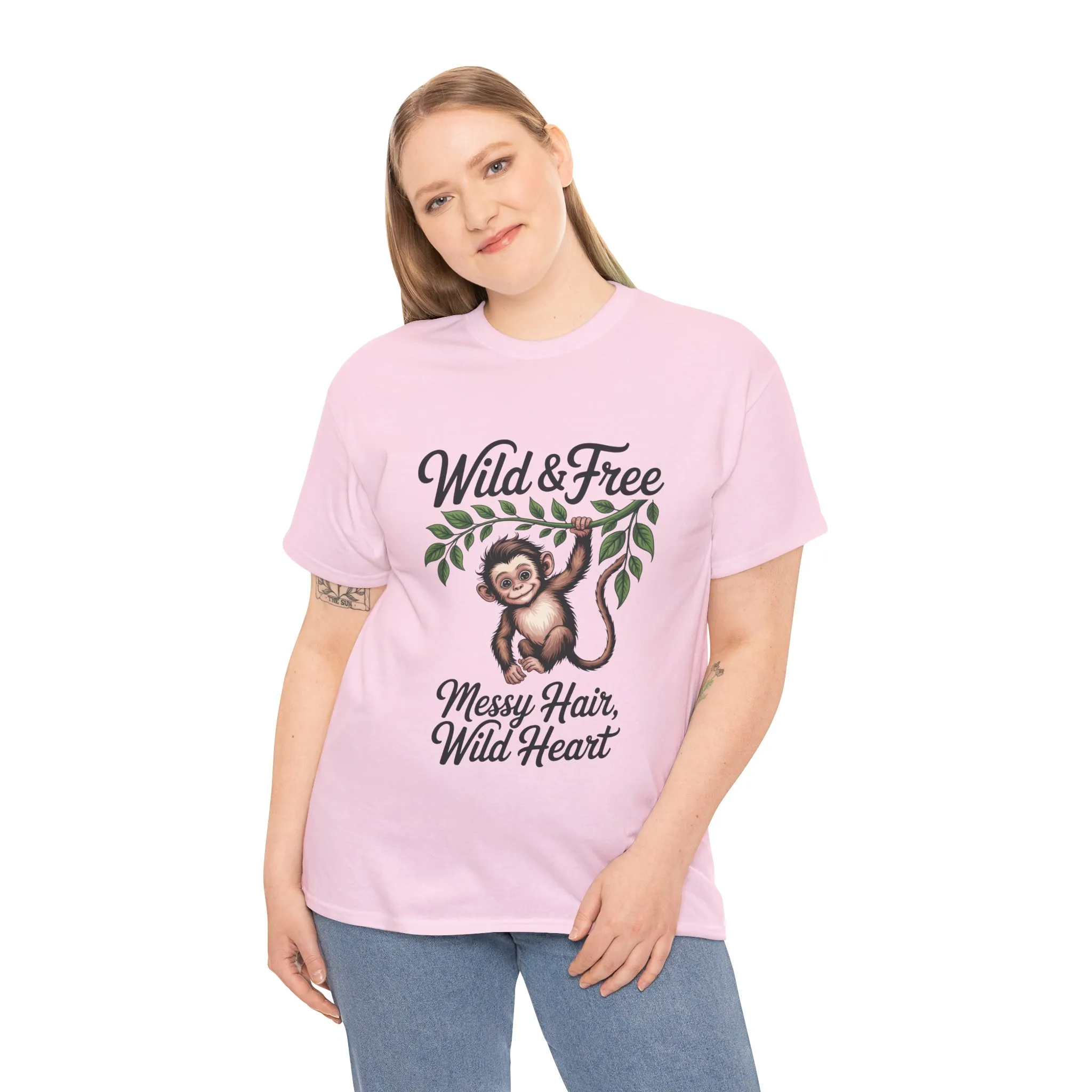 Wild & Free Monkey Shirt, Messy Hair Wild Heart Womens Tee, Cute Jungle Animal T-Shirt, Boho Adventure Graphic, Fun Nature Lover Gift - Image 3