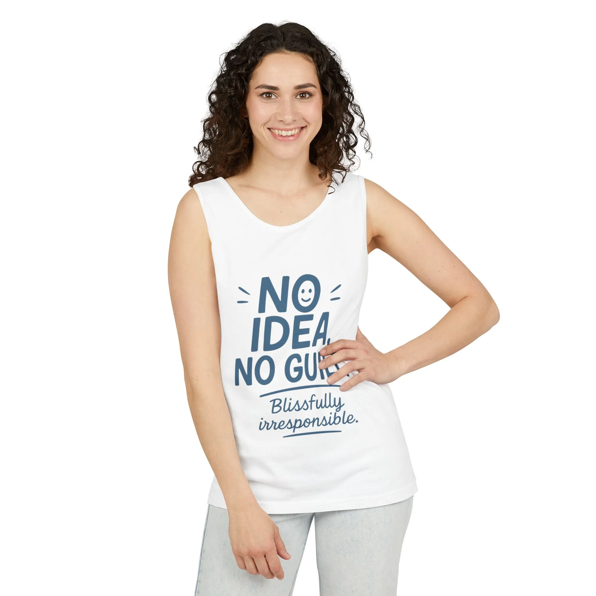 Womens No Guilt Tank Top, No Idea Funny Quote, Blissfully Irresponsible Workout Tee, Casual Sleeveless Top, Summer Activewear, Relaxed Style - Image 4