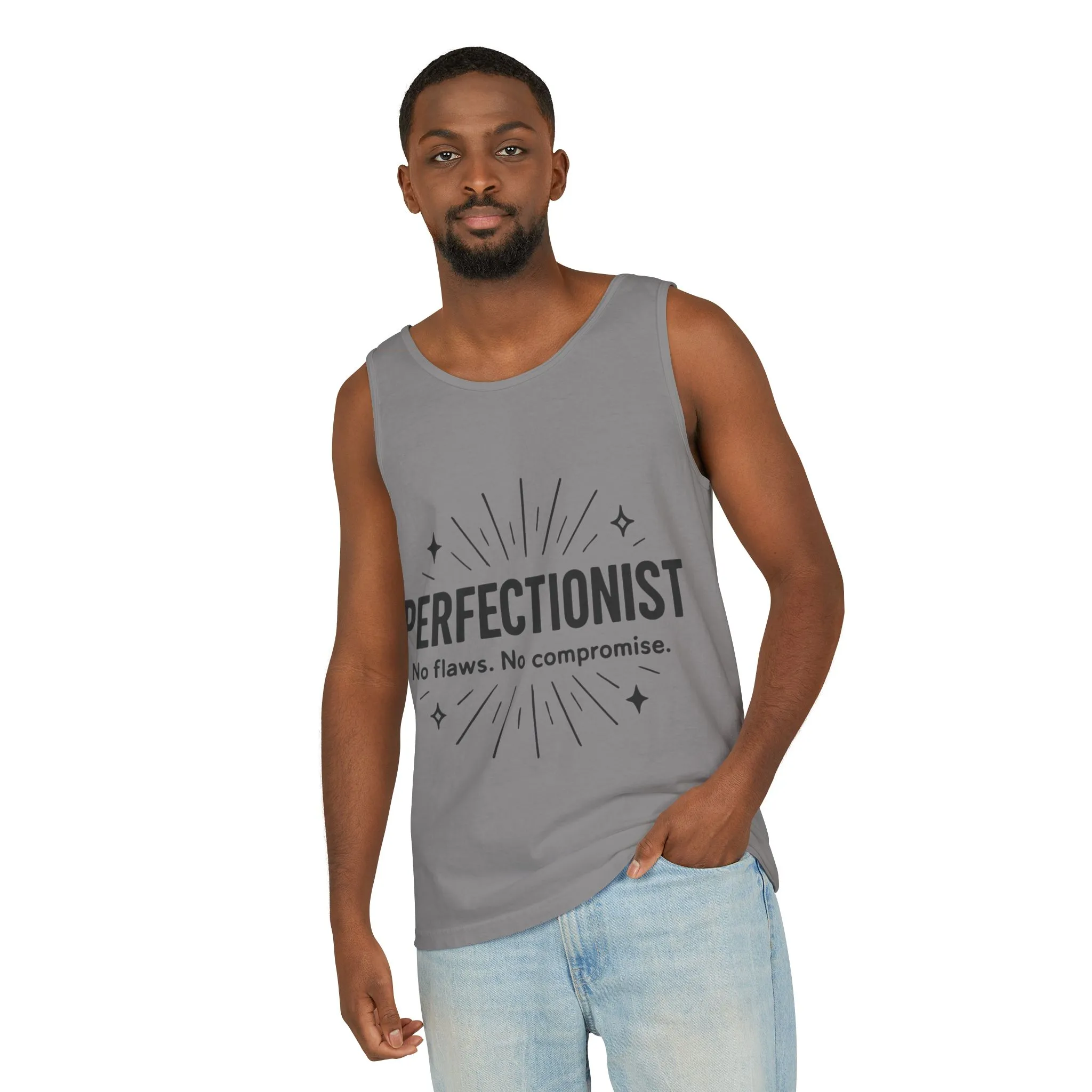 Mens Perfectionist Tank Top, No Flaws No Compromise, Minimal Bold Graphic Tee, Gift for OCD, Clean Freak, or Detail-Oriented Men - Image 24