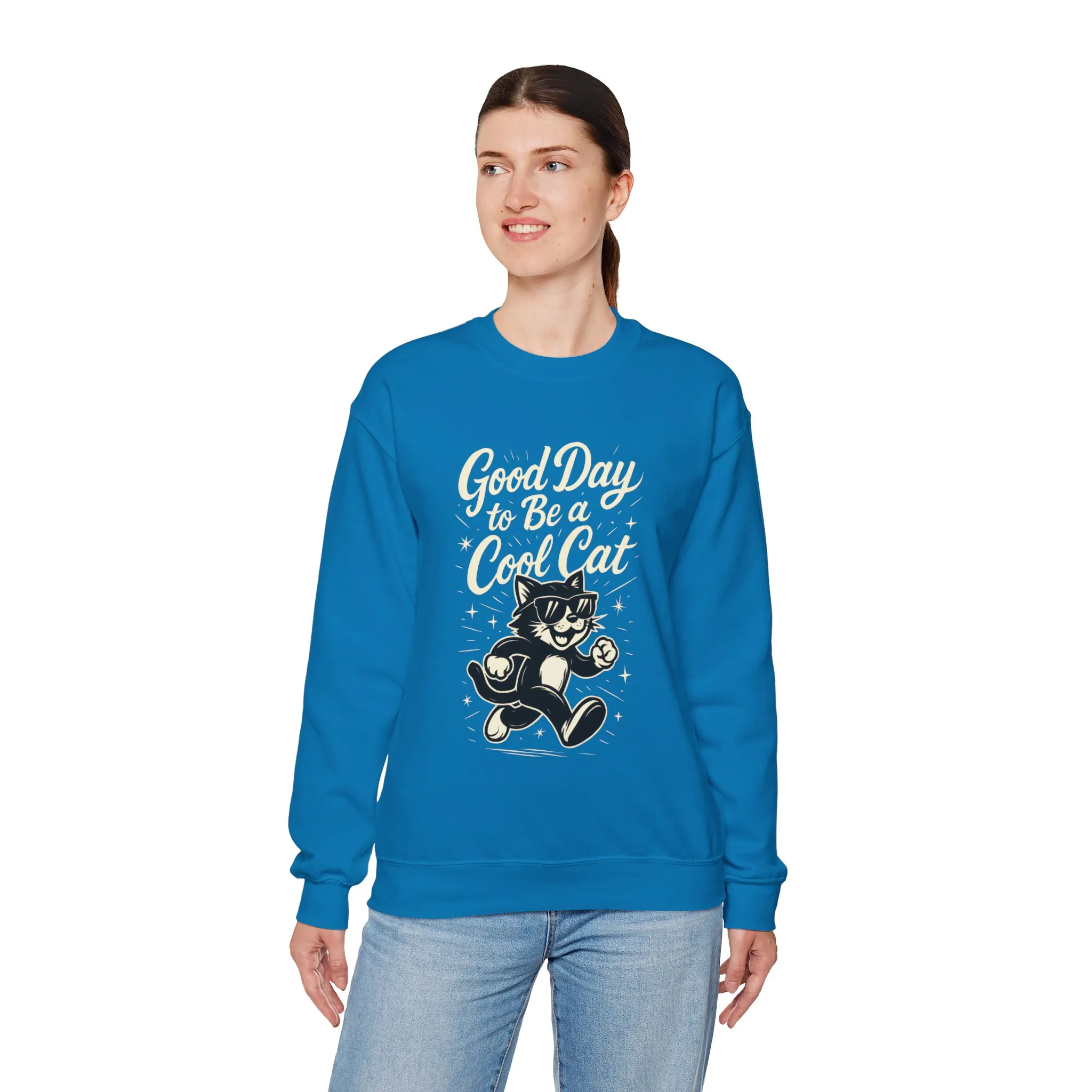 Funny Cool Cat Womens Crewneck Sweatshirt - Good Day to Be a Cool Cat Retro Kitty Pullover - Cute Cat Lover Sweater - Image 9