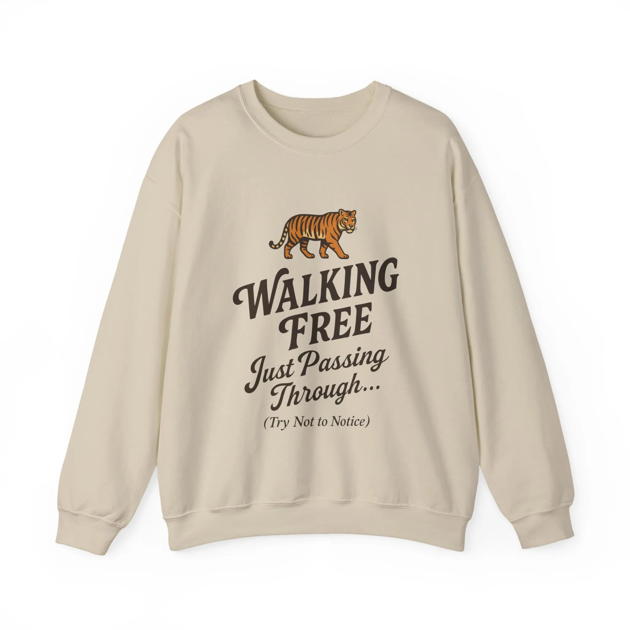 Funny Tiger Mens Crewneck Sweatshirt - Walking Free Cozy Wild Animal Pullover - Motivational Sweatshirt, Inspirational Apparel - Image 4