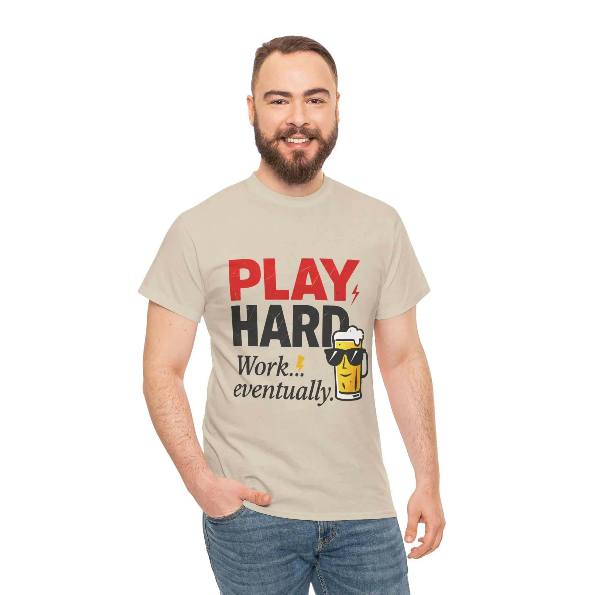 Play Hard Mens Heavy Cotton Tee, Perfect for Beer Lovers, Casual Hangouts, Parties, Gifts, and Relaxed Days - Image 5