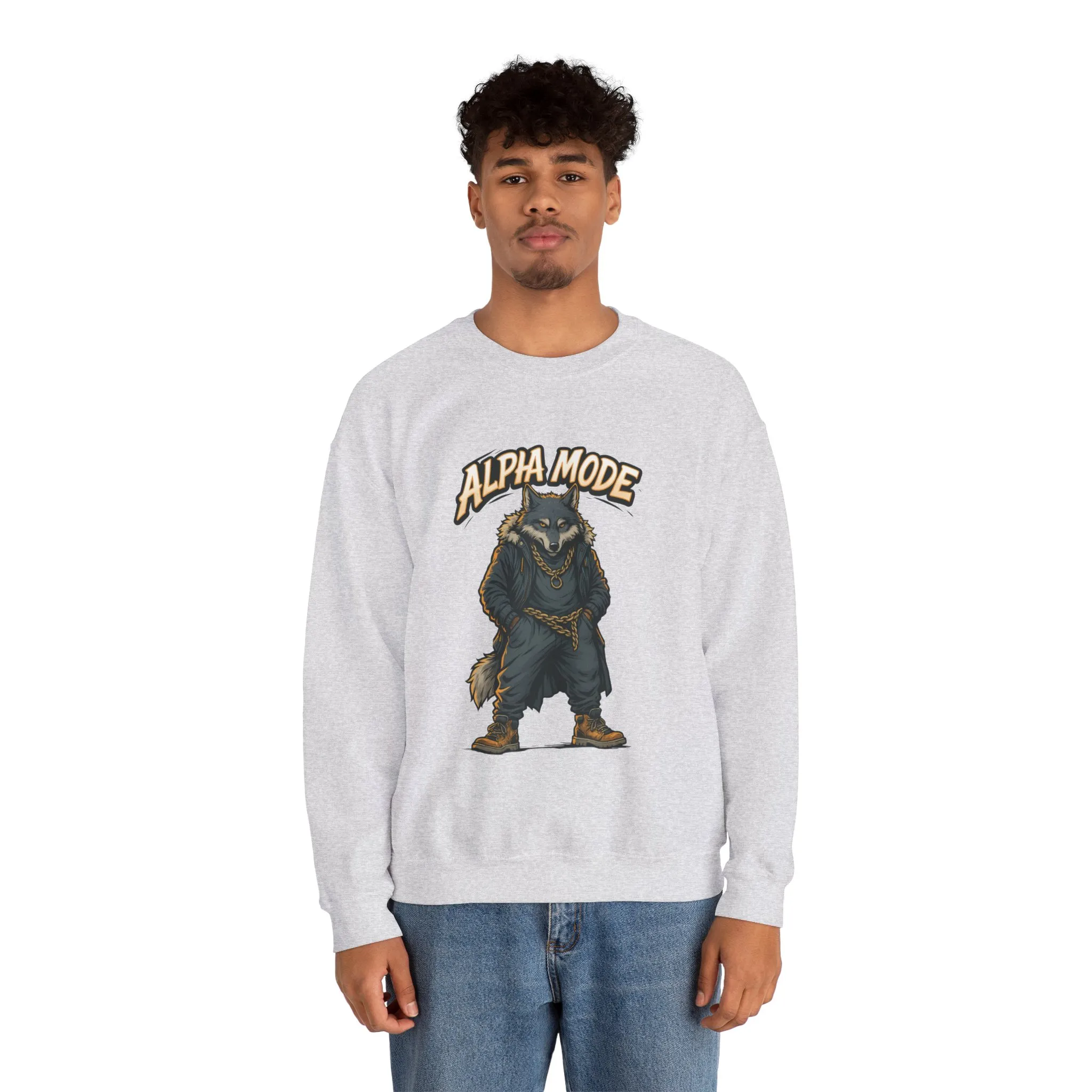 Alpha Mode Wolf Crewneck Sweatshirt, Mens Streetwear Pullover, Hip Hop Savage Wolf Sweater, Alpha Male Graphic Crewneck, Urban Wolf Gift - Image 5