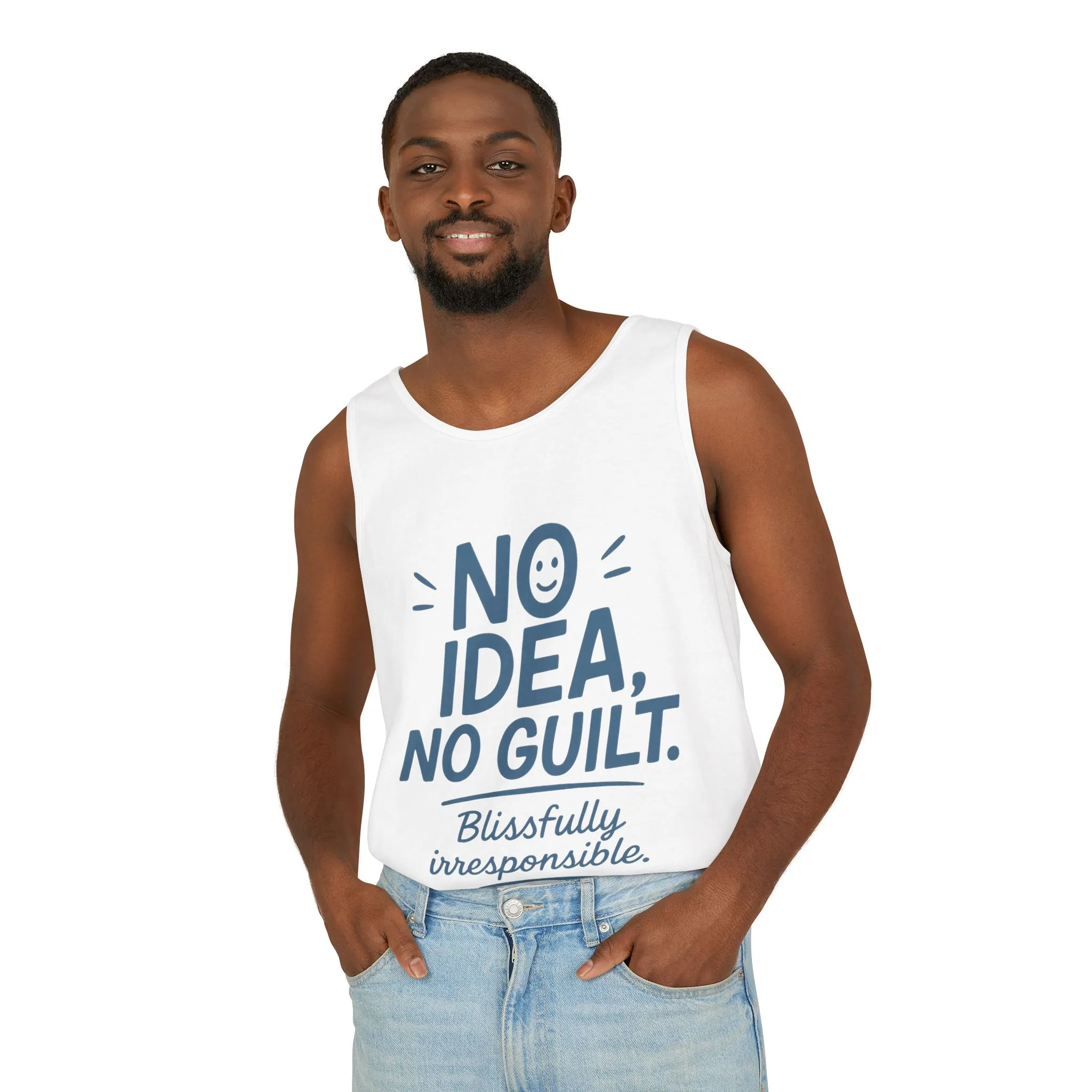 Mens Funny Tank Top, No Idea No Guilt Quote, Blissfully Irresponsible Gym Shirt, Casual Sleeveless Top, , Fun Party Shirt - Image 6