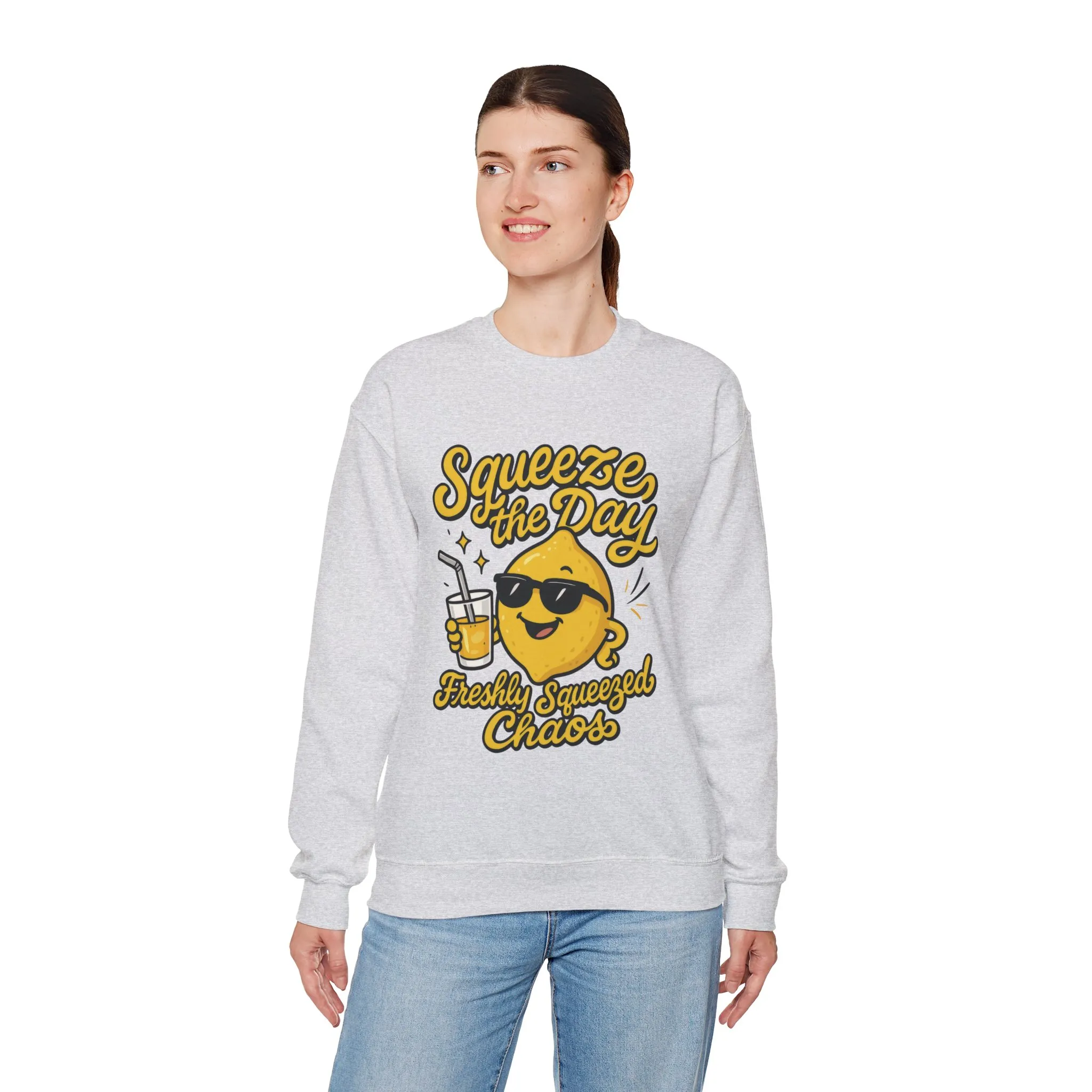 Funny Lemon Womens Sweatshirt - Squeeze The Day Freshly Squeezed Chaos Cozy Pullover - Citrus Positive Crewneck Sweatshirt, Cheerful Fashion - Image 9