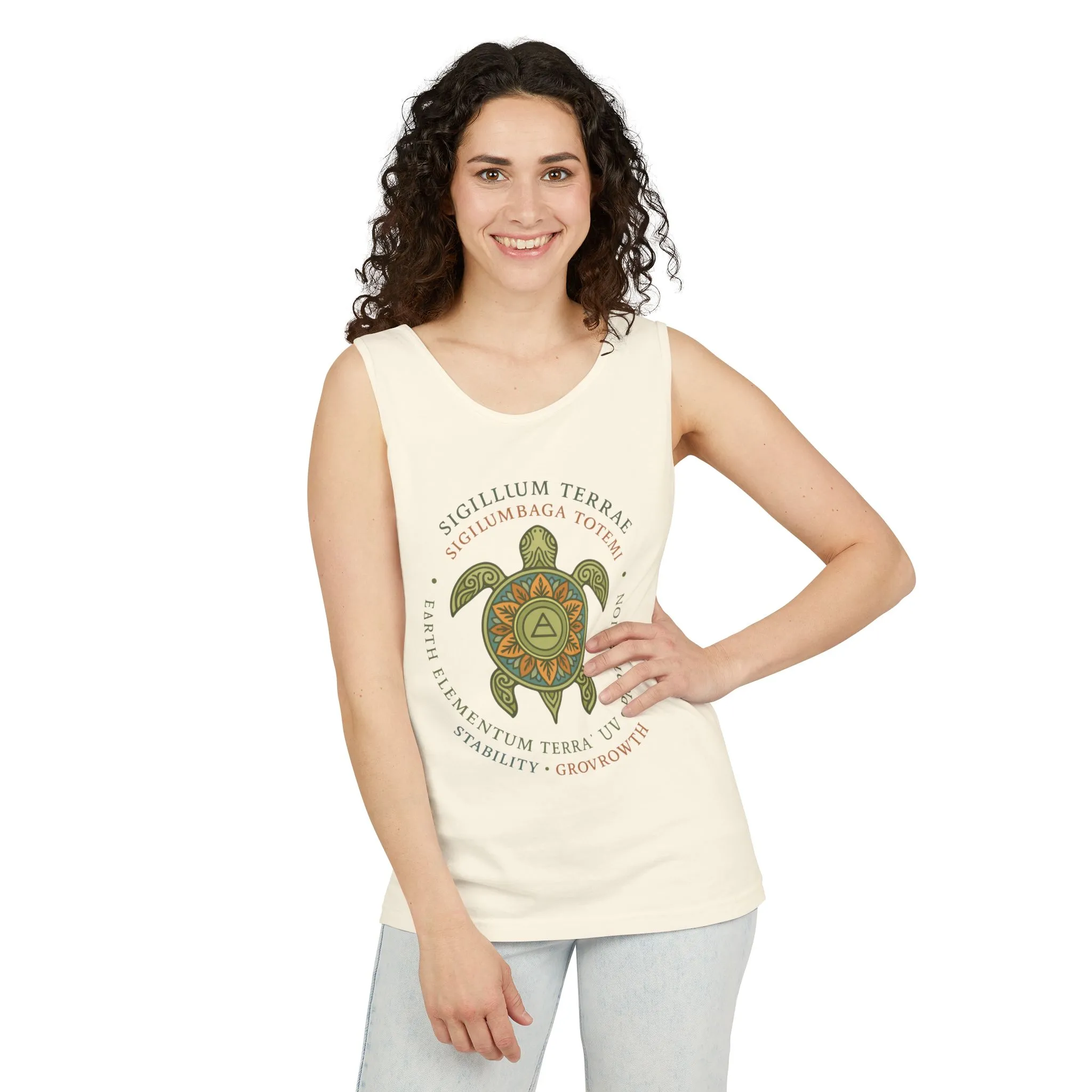 Earth Totem Turtle Womens Tank, Sigillum Terrae Symbol, Elemental Growth Tee, Nature-Inspired Tank Top with Protective Symbol, Beachwear - Image 8
