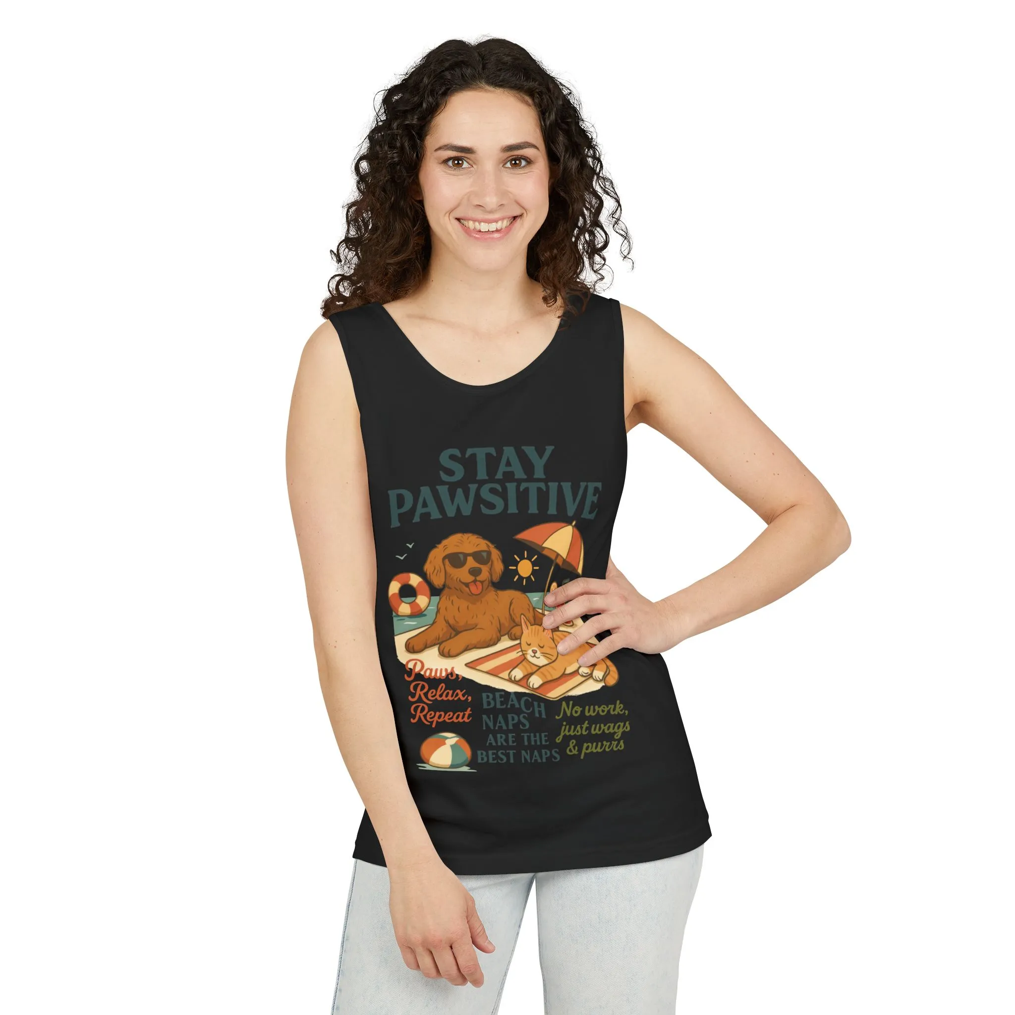 Stay Pawsitive Womens Tank, Cute Dog & Cat Beach Tee, Summer Pet Lover Tee, Animal Graphic Heavy Cotton Tee, Fun Pet Lovers Gift, Summer Top - Image 16