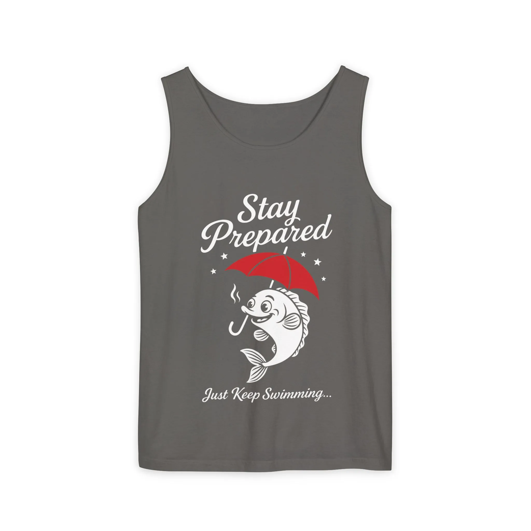 Stay Prepared Fish Womens Tank Top - Funny Just Keep Swimming Sleeveless Shirt - Cute Nautical Summer Top, Beachwear, Pool Party Must-Have - Image 2