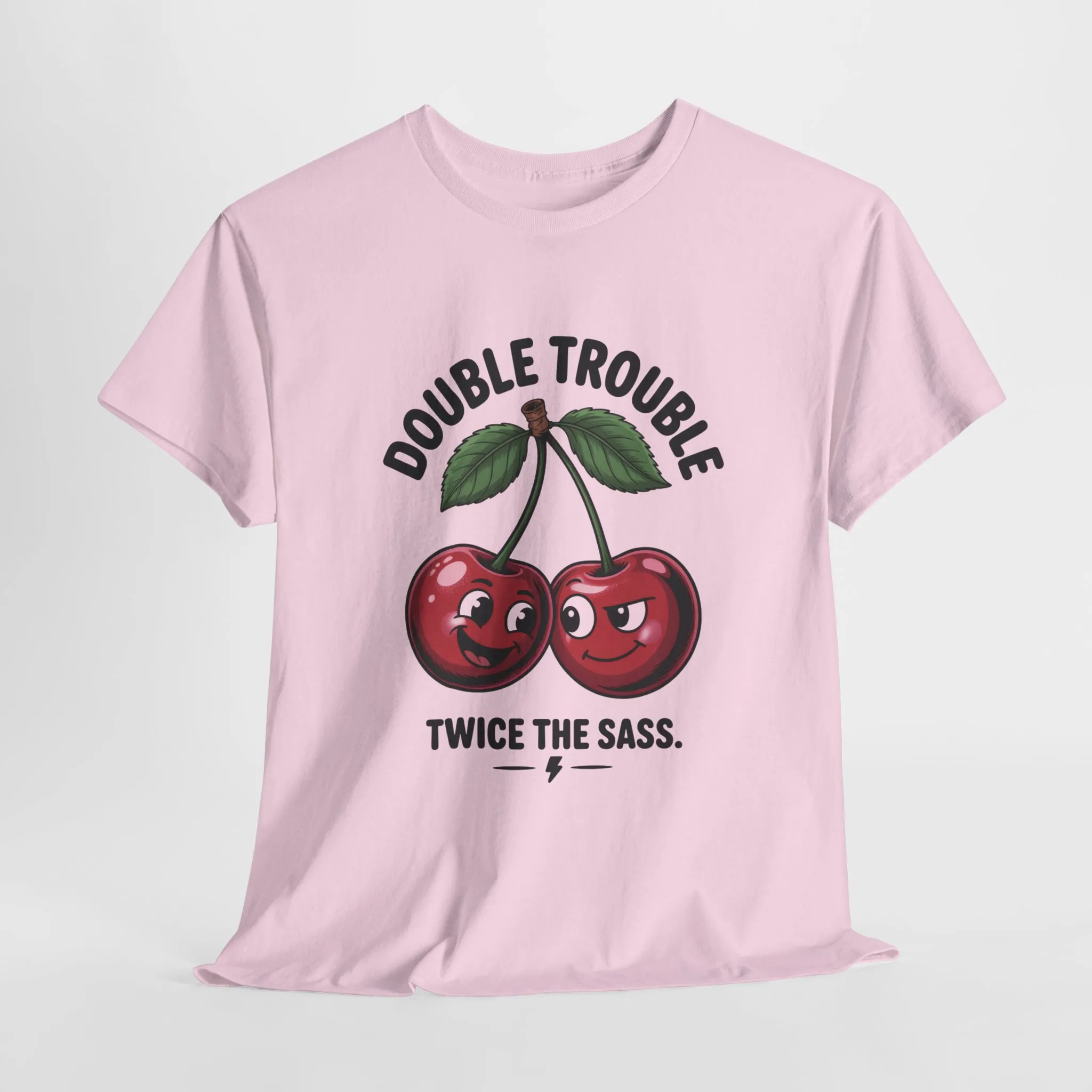 Double Trouble Cherry Graphic Tee, Funny Cute Womens T-Shirt, Twice the Sass Quote Shirt, Sassy Cherry Cartoon Gift - Image 25