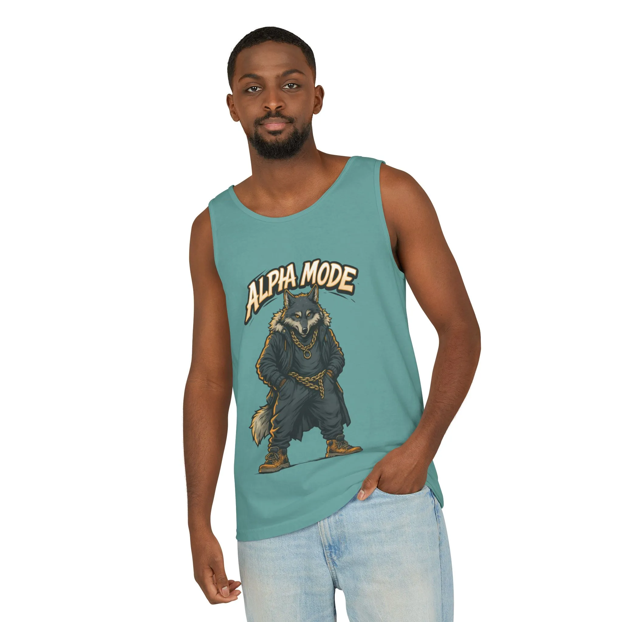 Alpha Mode Wolf Tank Top, Mens Hip Hop Gym Tank, Cool Streetwear Muscle Tank, Savage Wolf Graphic Top, Alpha Male Workout Shirt, Beachwear - Image 14