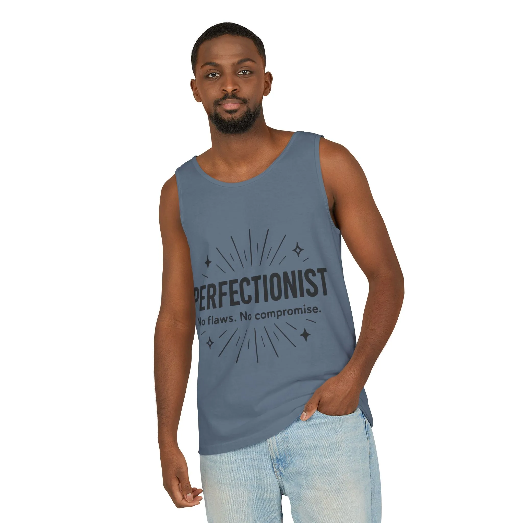 Mens Perfectionist Tank Top, No Flaws No Compromise, Minimal Bold Graphic Tee, Gift for OCD, Clean Freak, or Detail-Oriented Men - Image 14