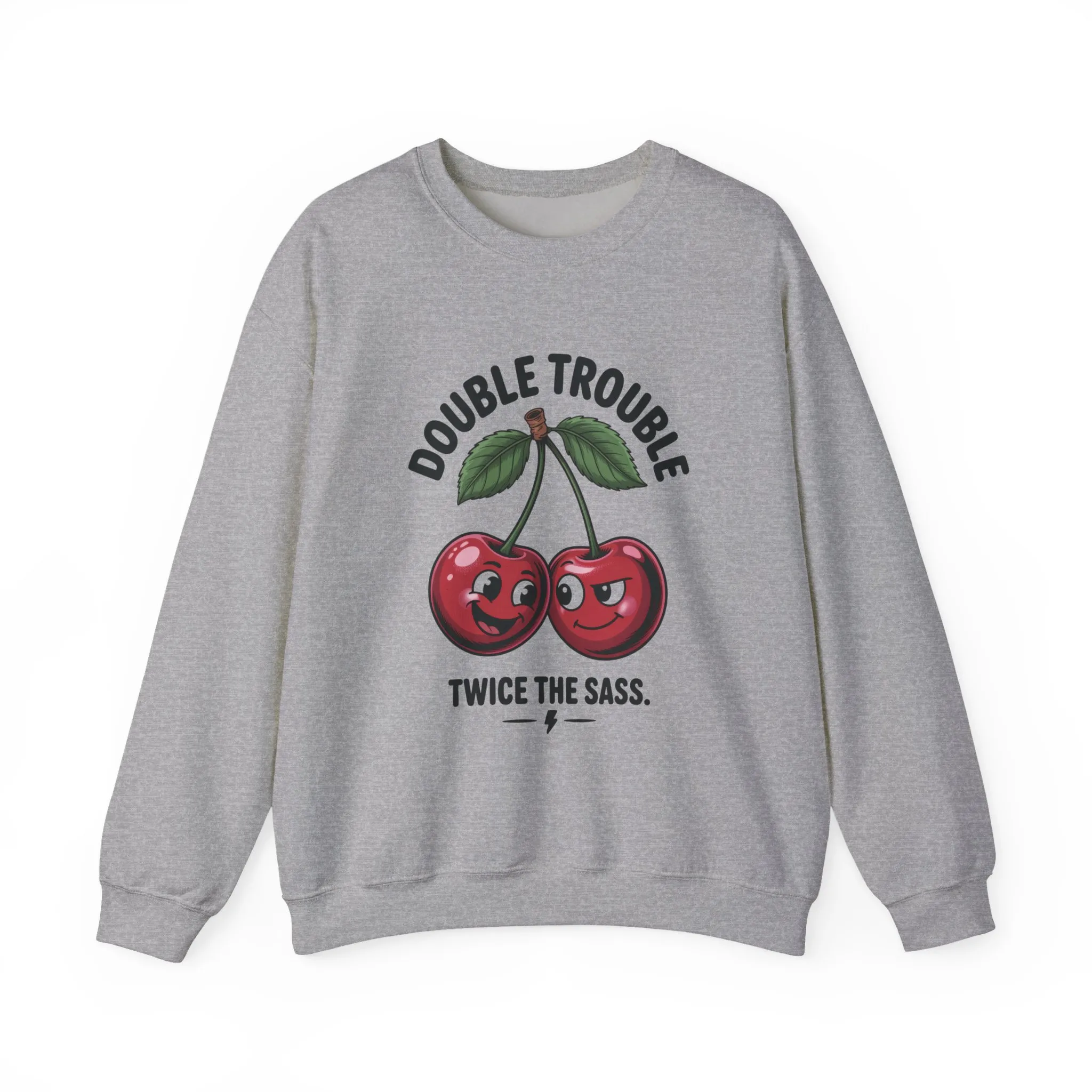 Double Trouble Cherry Sweatshirt, Cute Funny Womens Pullover, Twice The Sass Fruit Graphic Sweater, Playful Red Cherry Crewneck - Image 7