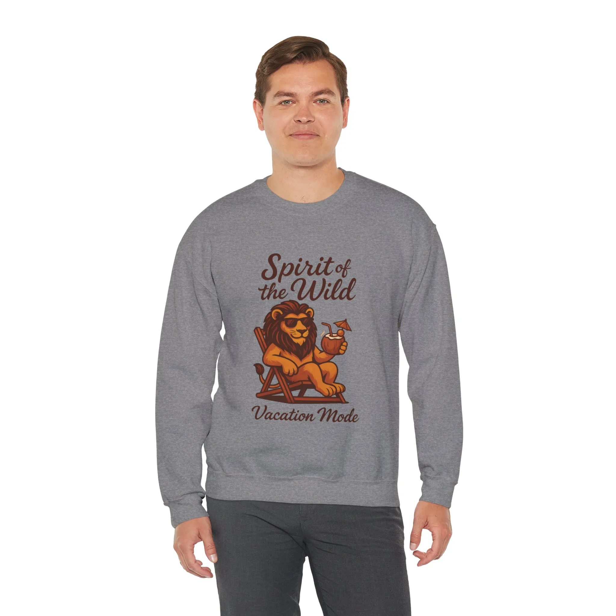 Spirit of the Wild Lion Mens Sweatshirt - Vacation Mode Funny Relaxed Jungle King Pullover, Fun Gift for Travelers - Image 14