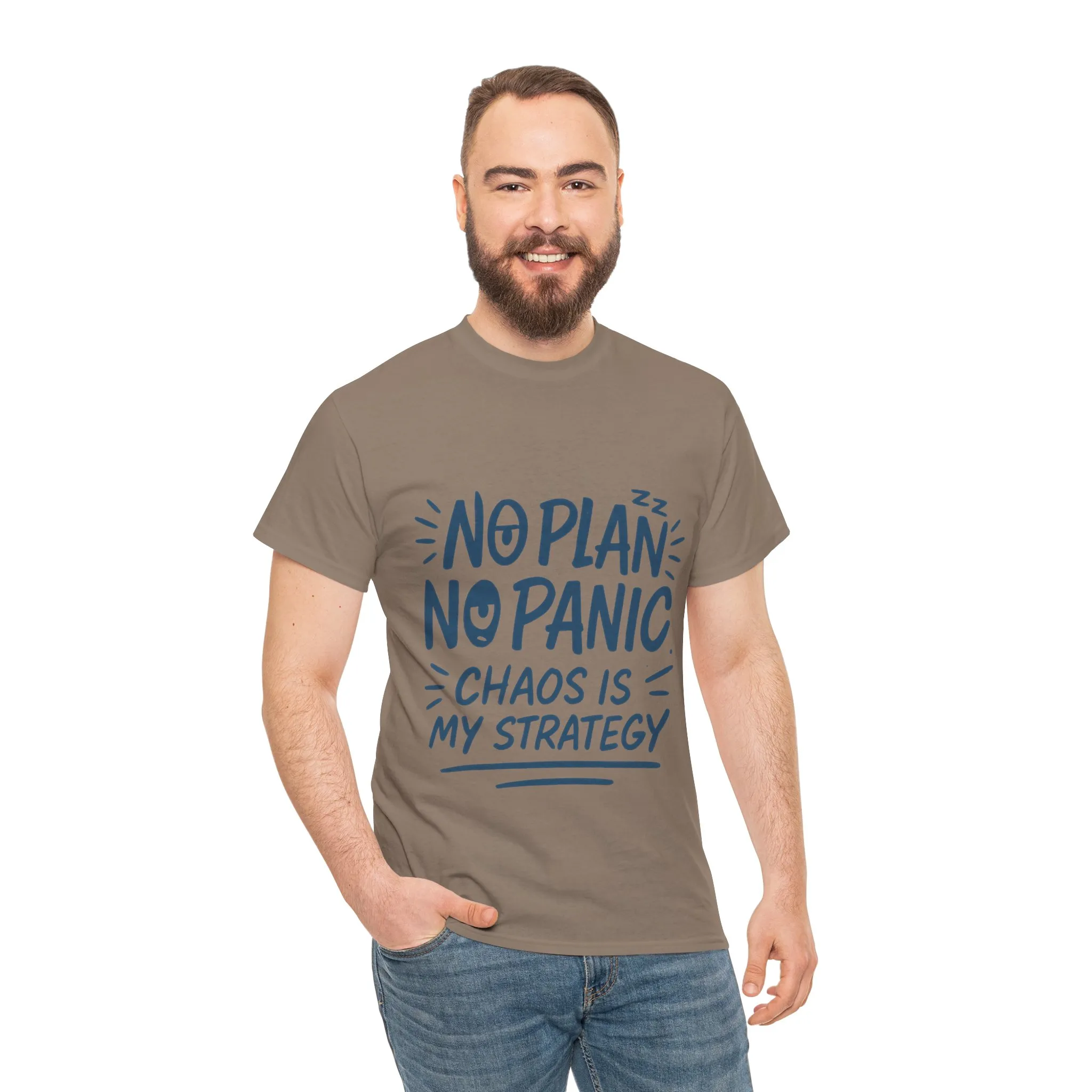 Funny Chaos Quote Mens T-Shirt, No Plan No Panic Humor Shirt, Casual Graphic Tee Gift for Him, Relaxed Fit - Image 14