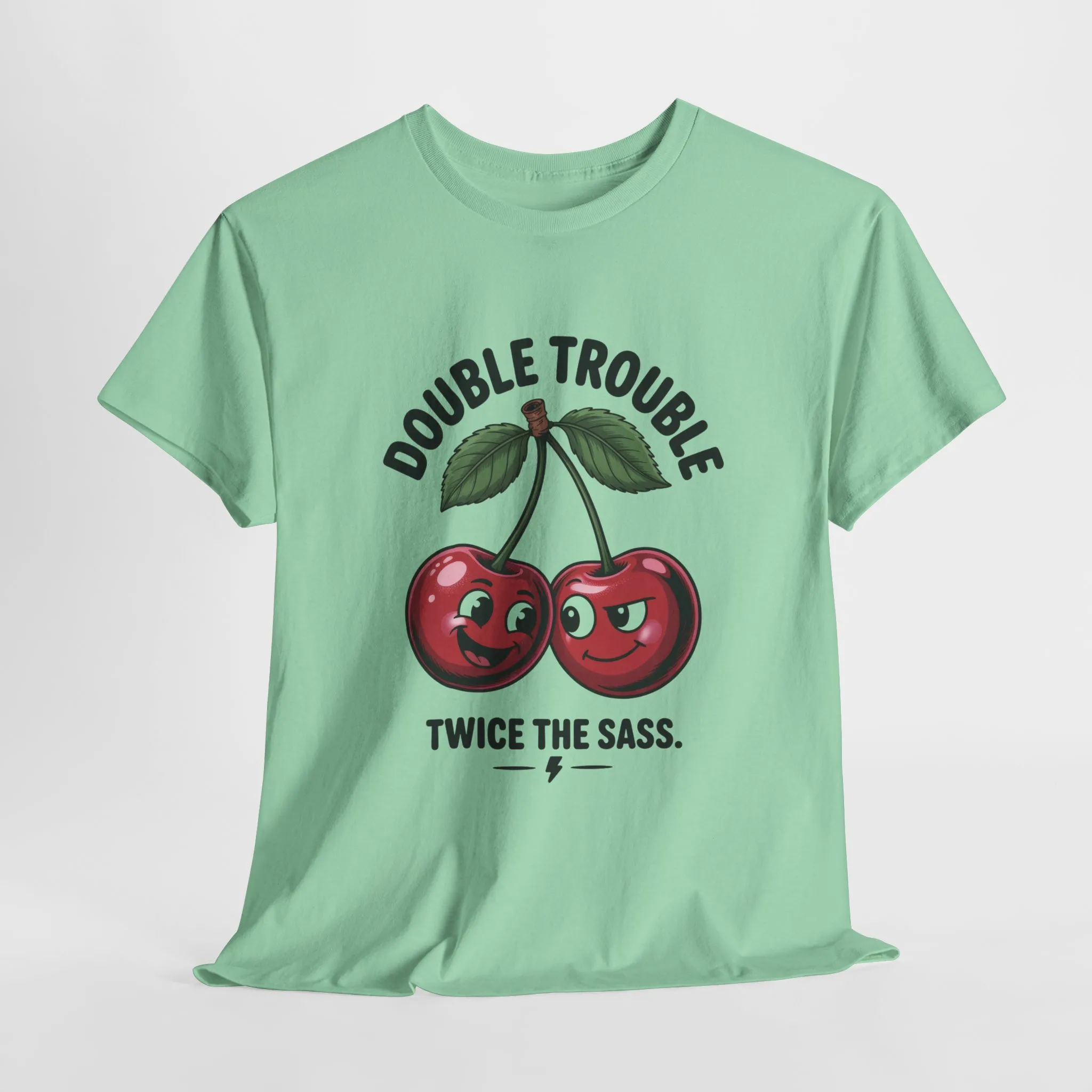 Double Trouble Cherry Graphic Tee, Funny Cute Womens T-Shirt, Twice the Sass Quote Shirt, Sassy Cherry Cartoon Gift - Image 13