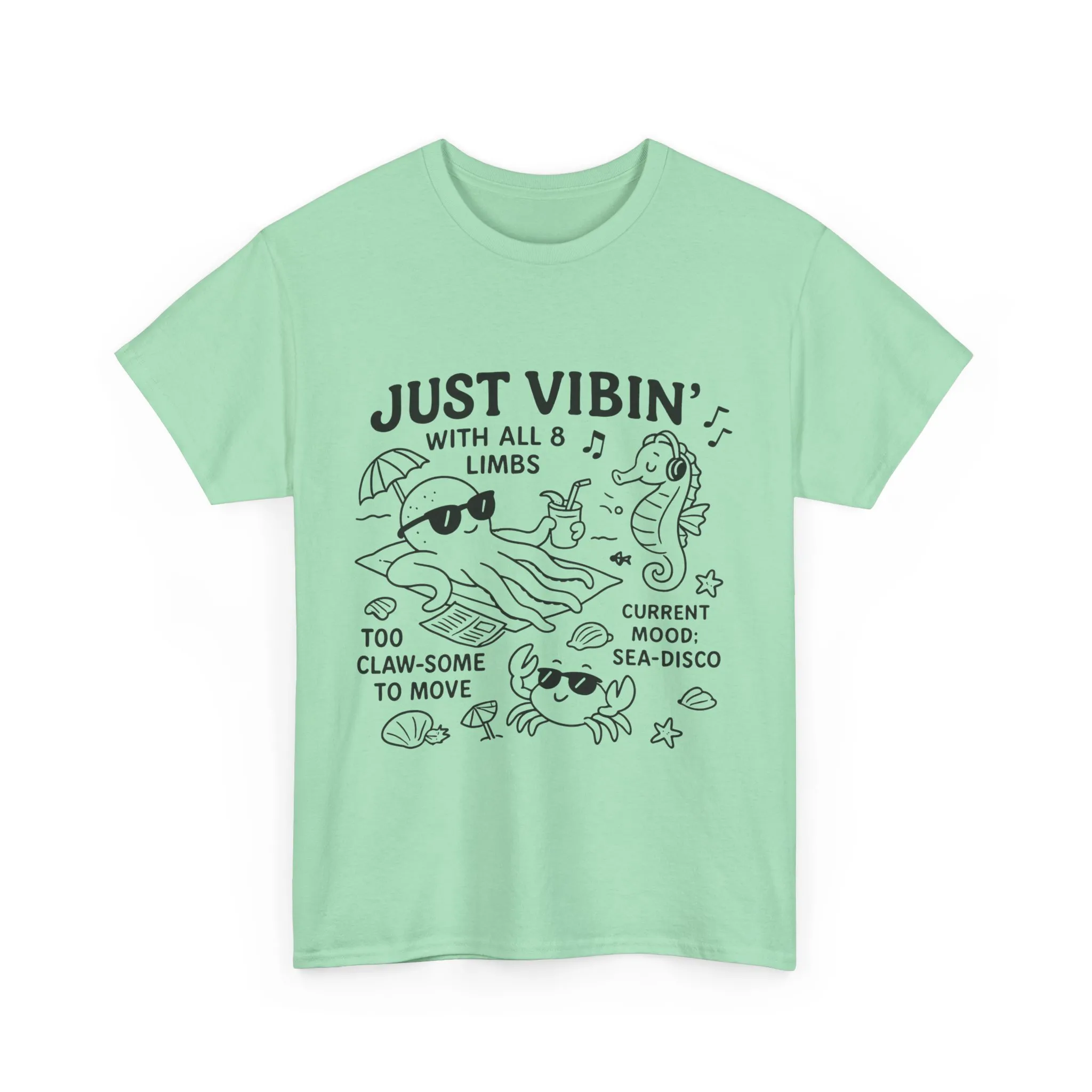 Just Vibin Womens T-Shirt, Cute Octopus & Sea Animals Graphic Tee, Funny Sea Disco Summer Shirt, Beach Vibes Gift for Her, Ocean Theme - Image 16