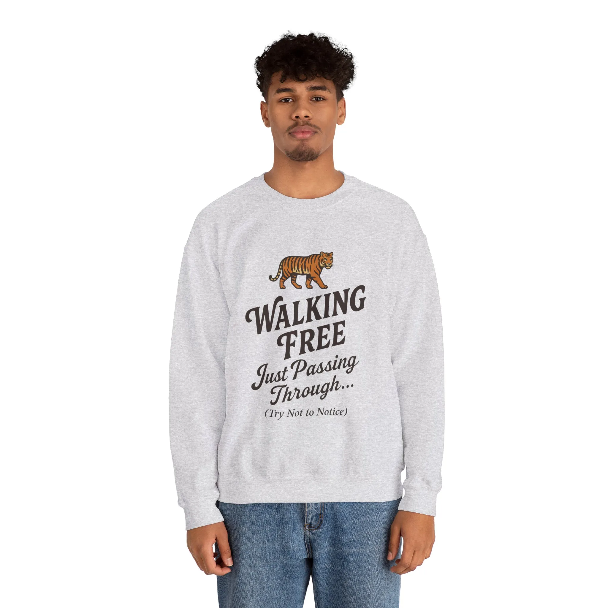 Funny Tiger Mens Crewneck Sweatshirt - Walking Free Cozy Wild Animal Pullover - Motivational Sweatshirt, Inspirational Apparel - Image 3