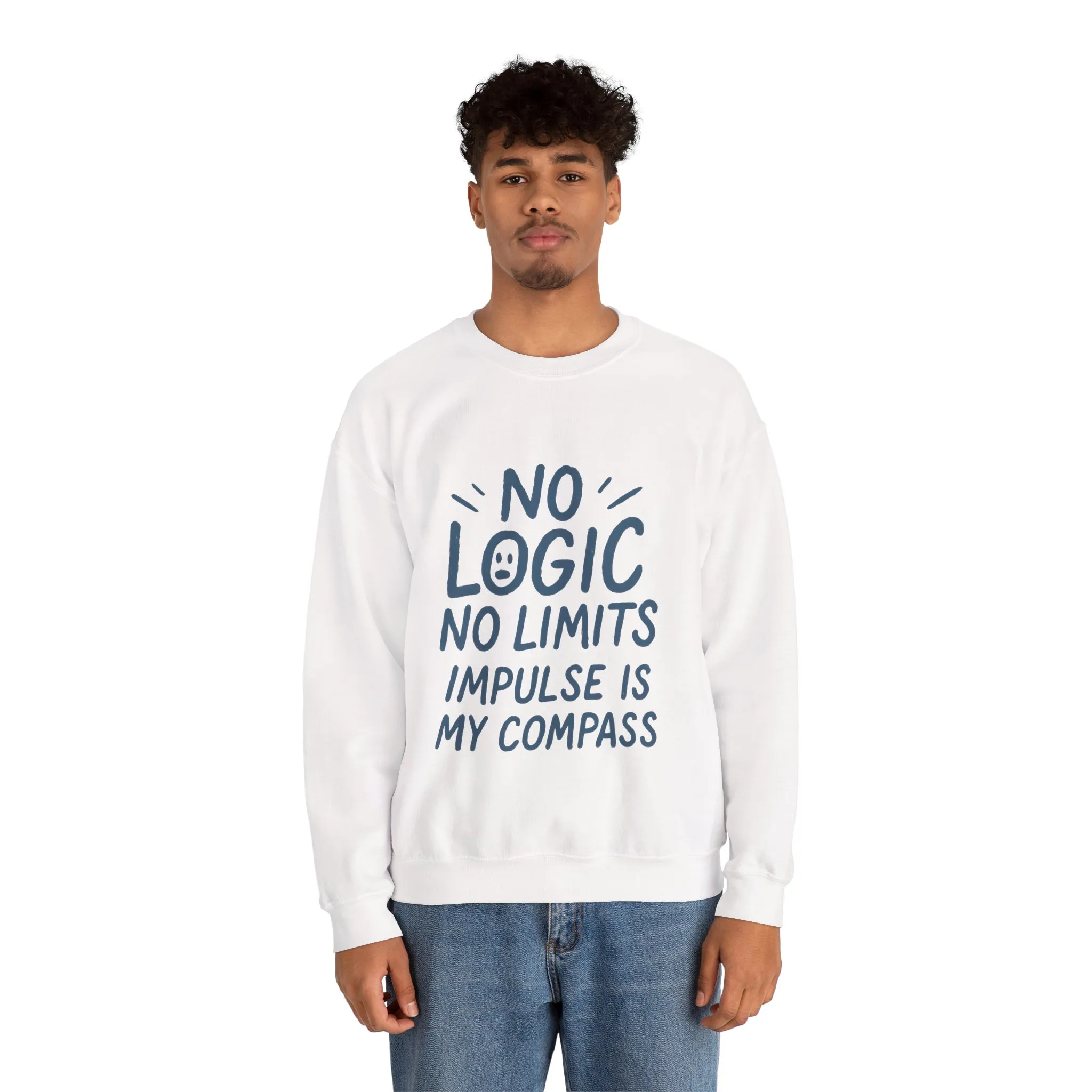 Mens Motivational Crewneck Sweatshirt,No Logic No Limits Quote, Casual Wear for Creatives, Cozy Relaxed Fit Pullover - Image 5
