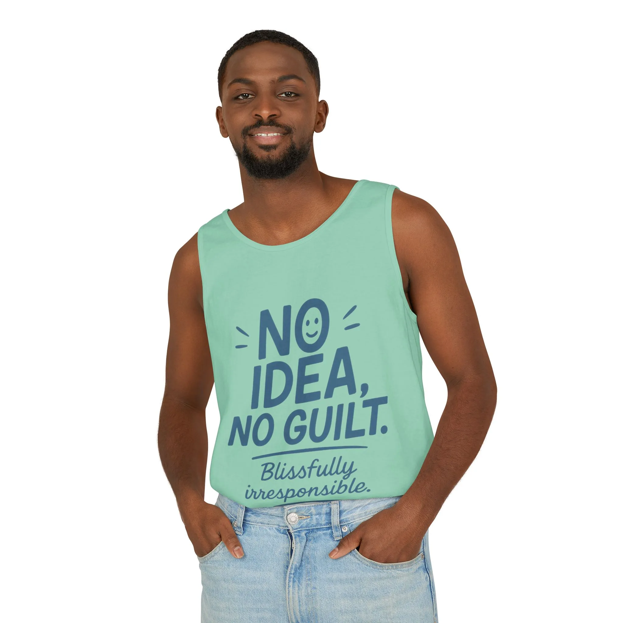 Mens Funny Tank Top, No Idea No Guilt Quote, Blissfully Irresponsible Gym Shirt, Casual Sleeveless Top, , Fun Party Shirt - Image 12