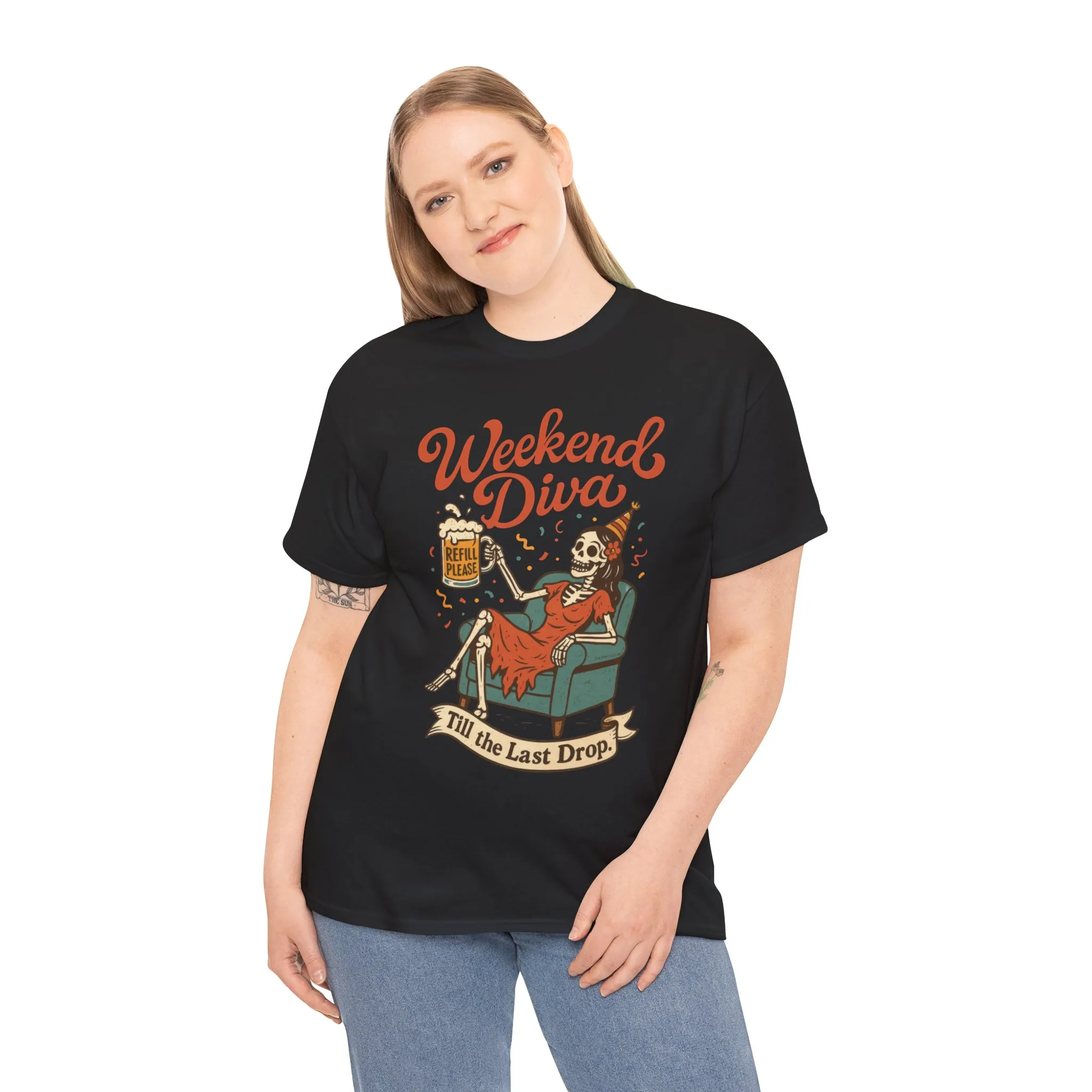 Weekend Diva Funny T-Shirt for Women, Skeleton Party Shirt, Till the Last Drop Tee, Funny Gift for Halloween, Weekend Vibes, Tee for Parties - Image 9