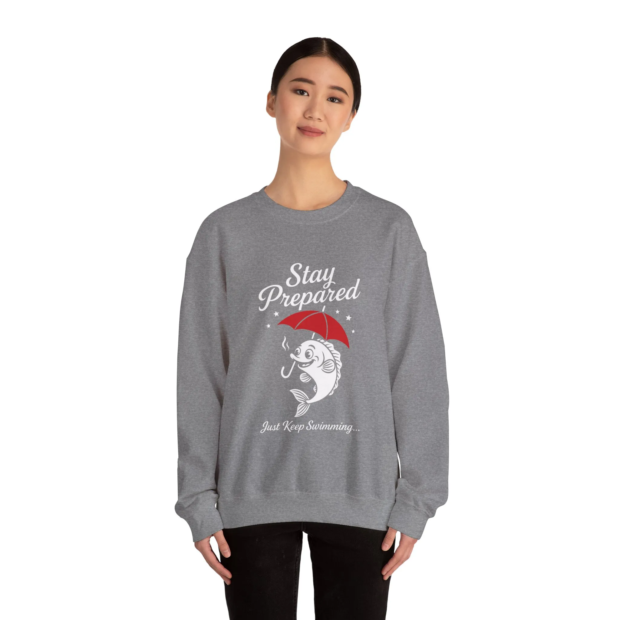 Funny Fish Womens Crewneck Sweatshirt - Stay Prepared Just Keep Swimming Nautical Pullover - Cozy Positive Gift, Fishing Humor - Image 5