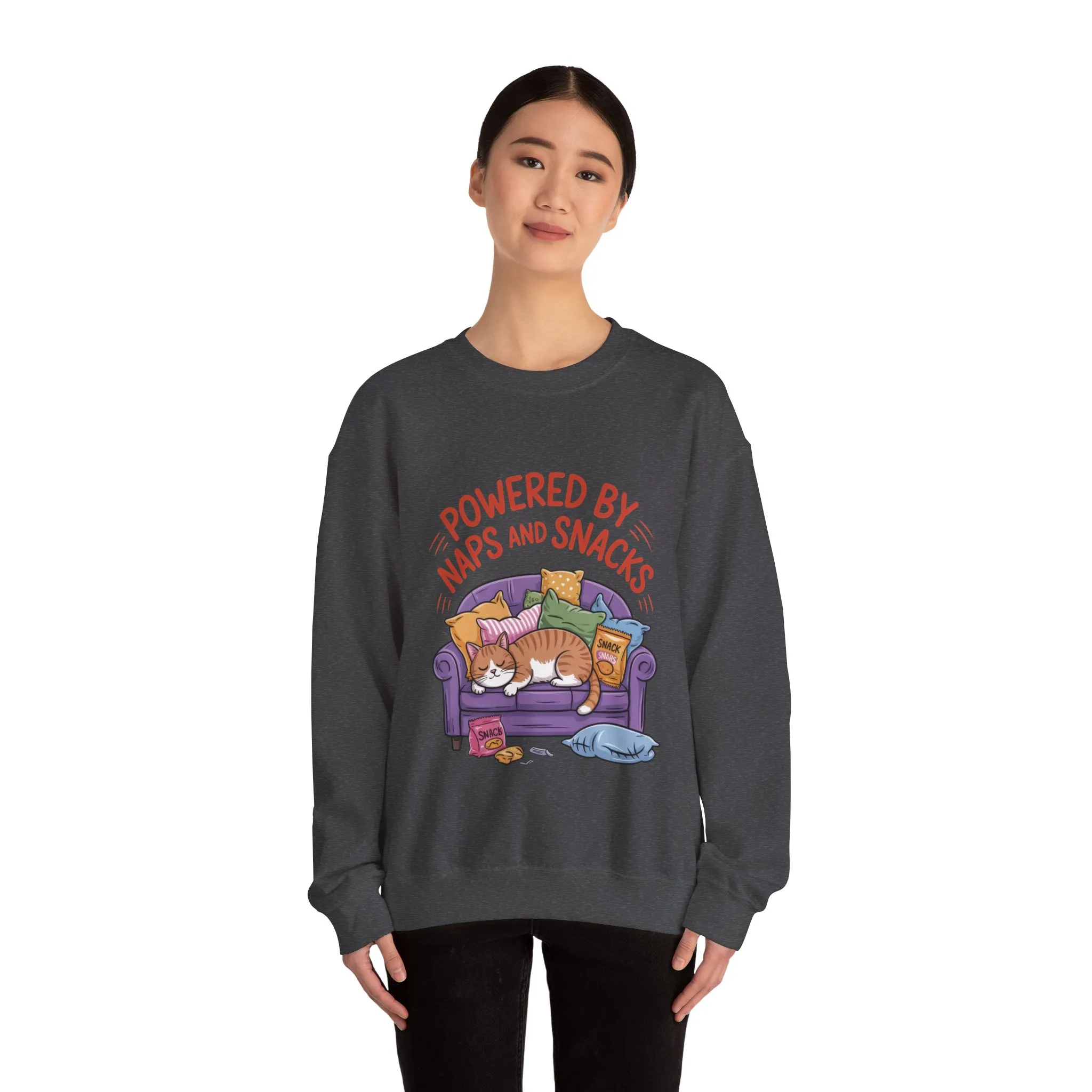Powered by Naps and Snacks Sweatshirt, Cozy Lounge Crewneck, Gifts for Cat Lovers, Funny Cat Sweatshirt, Casual Everyday Wear - Image 32