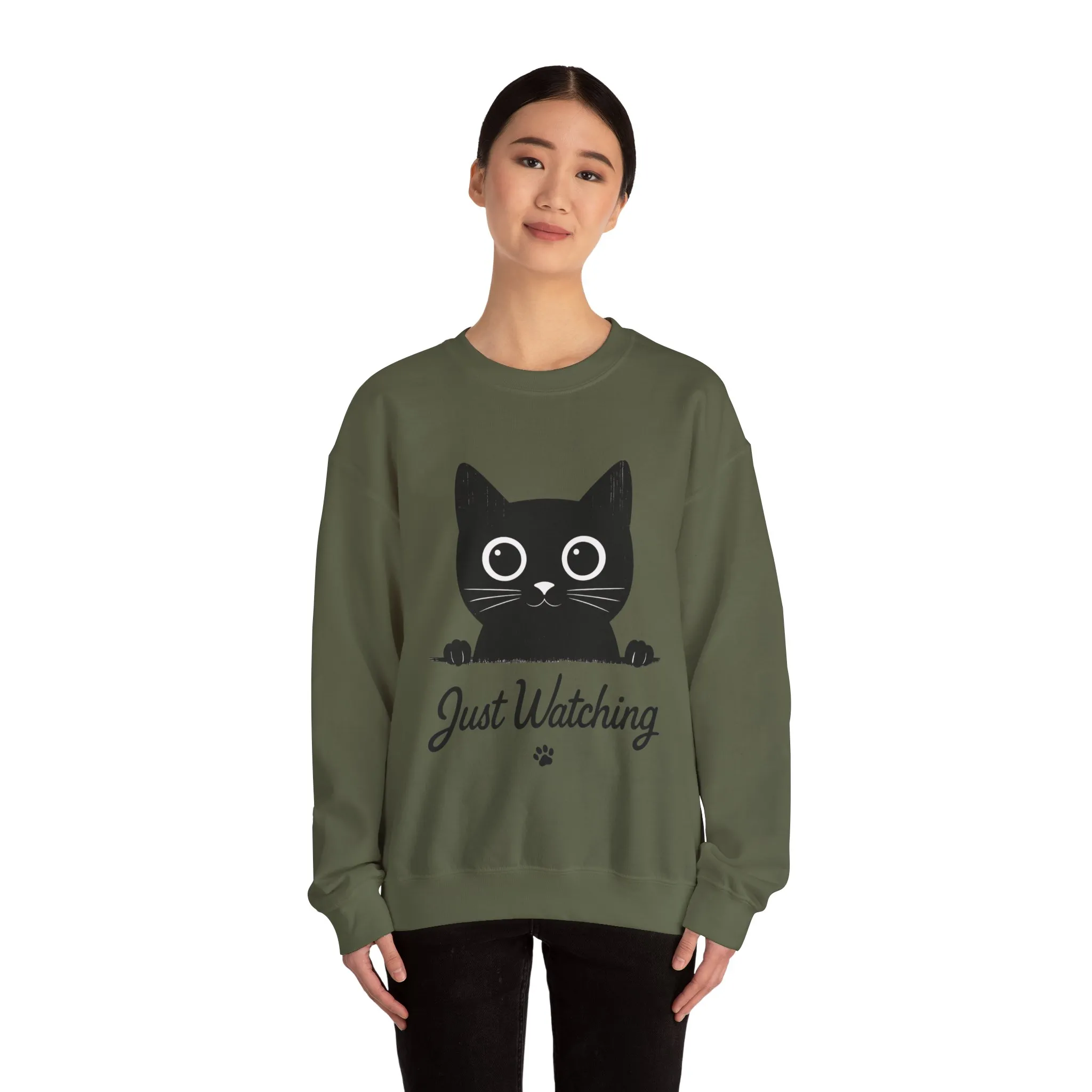 Funny Black Cat Womens Crewneck Sweatshirt - Just Watching Minimalist Kitty Pullover - Cozy Cat Lover Gift, Pet Owner Apparel - Image 8