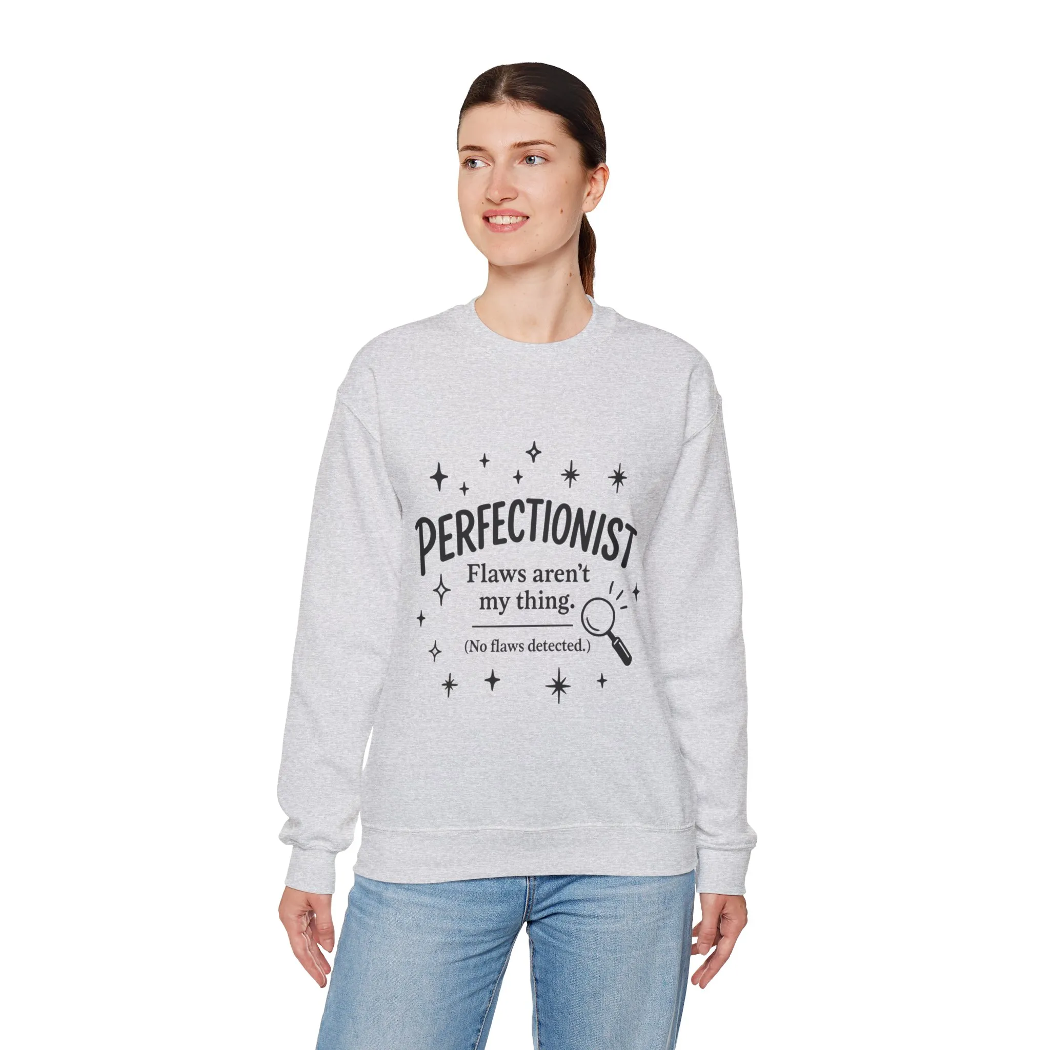 Womens Perfectionist Sweatshirt, Funny Clean Design with Stars, No Flaws Detected Quote Pullover, Minimalist Cozy Gift for Her - Image 9