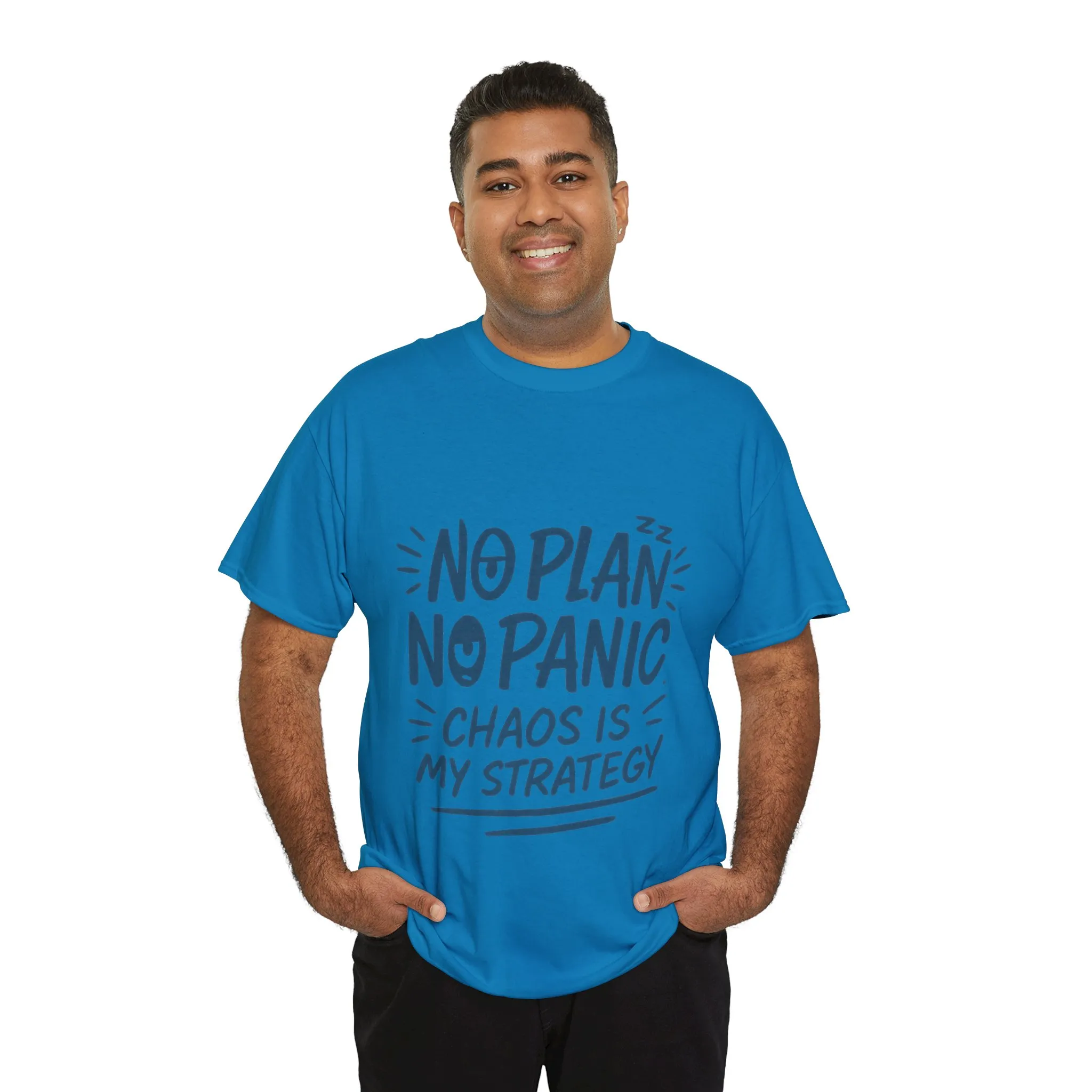 Funny Chaos Quote Mens T-Shirt, No Plan No Panic Humor Shirt, Casual Graphic Tee Gift for Him, Relaxed Fit - Image 27