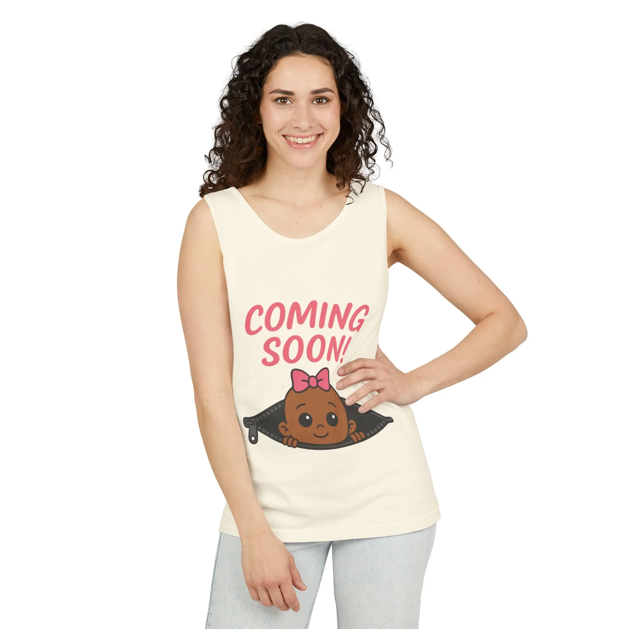 Coming Soon Maternity Tank Top, Cute Baby Girl Pregnancy Announcement Shirt, Expecting Mom Gift, Gender Reveal Tank, Baby Shower Gift - Image 6
