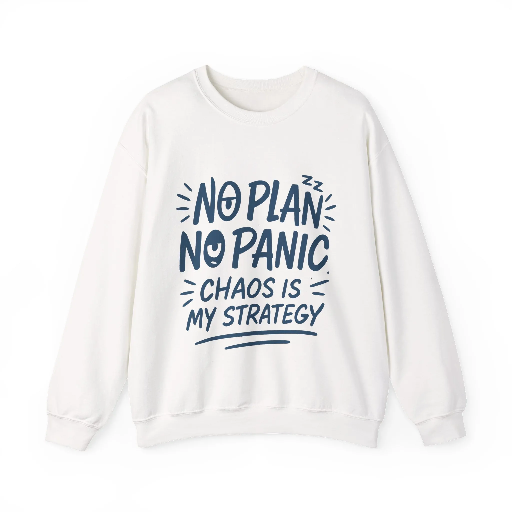 Funny Chaos Strategy Mens Sweatshirt, No Plan No Panic Quote, Cozy Relaxed Fit Pullover, Humorous Gift for Him, Unisex Style - Image 4