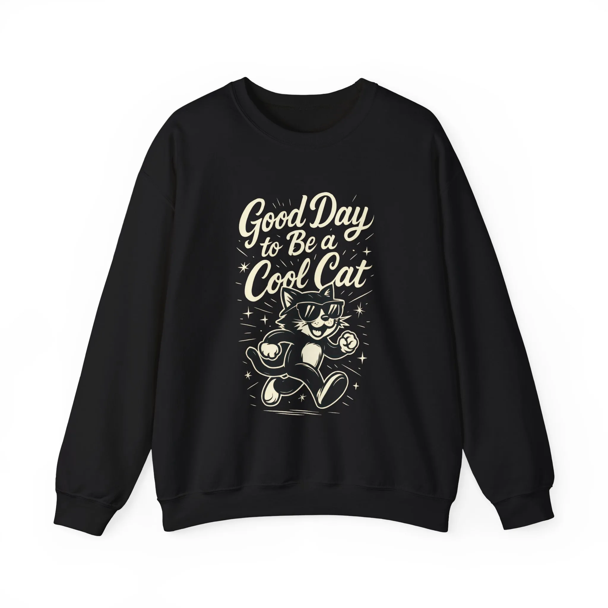 Funny Cool Cat Womens Crewneck Sweatshirt - Good Day to Be a Cool Cat Retro Kitty Pullover - Cute Cat Lover Sweater - Image 4