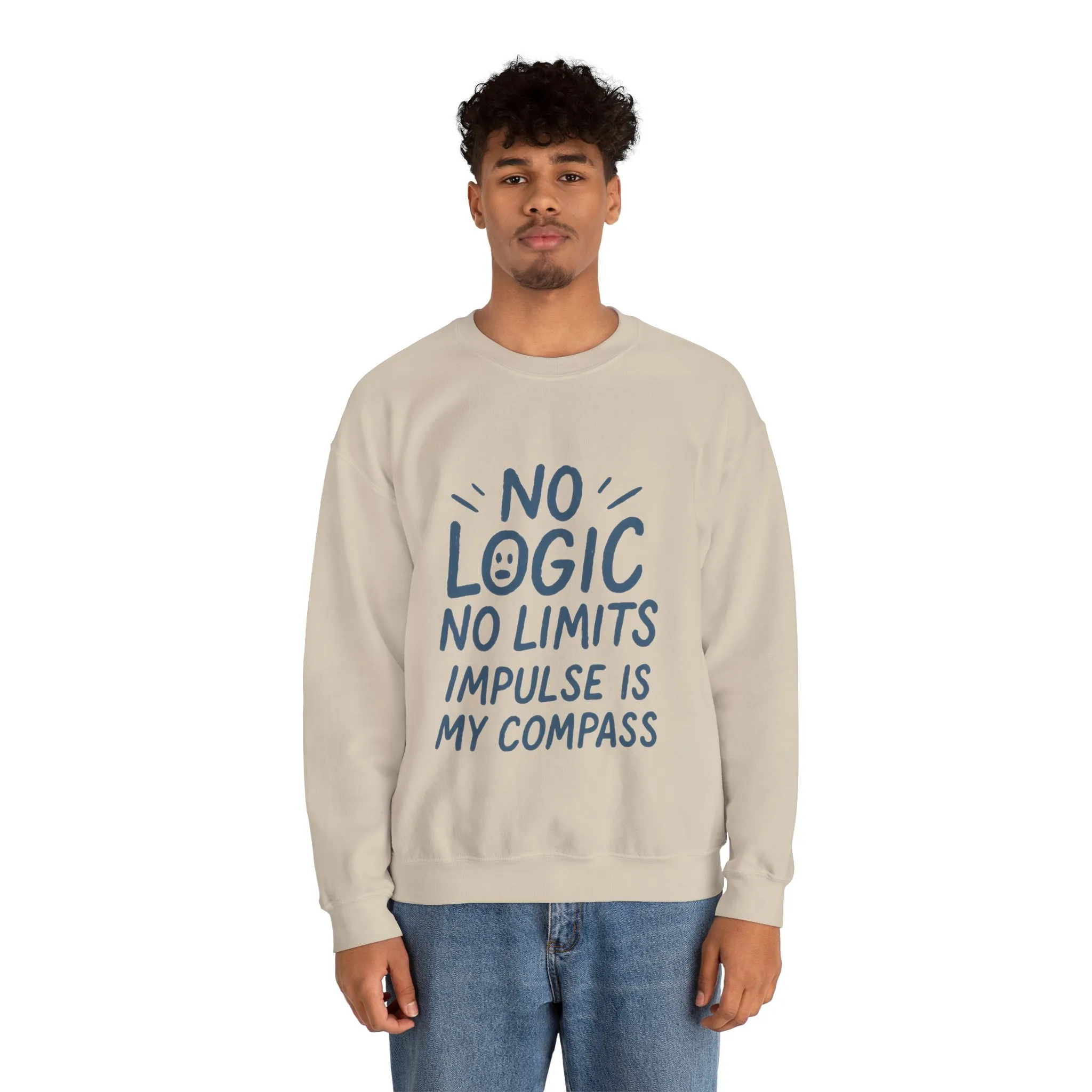Mens Motivational Crewneck Sweatshirt,No Logic No Limits Quote, Casual Wear for Creatives, Cozy Relaxed Fit Pullover - Image 14