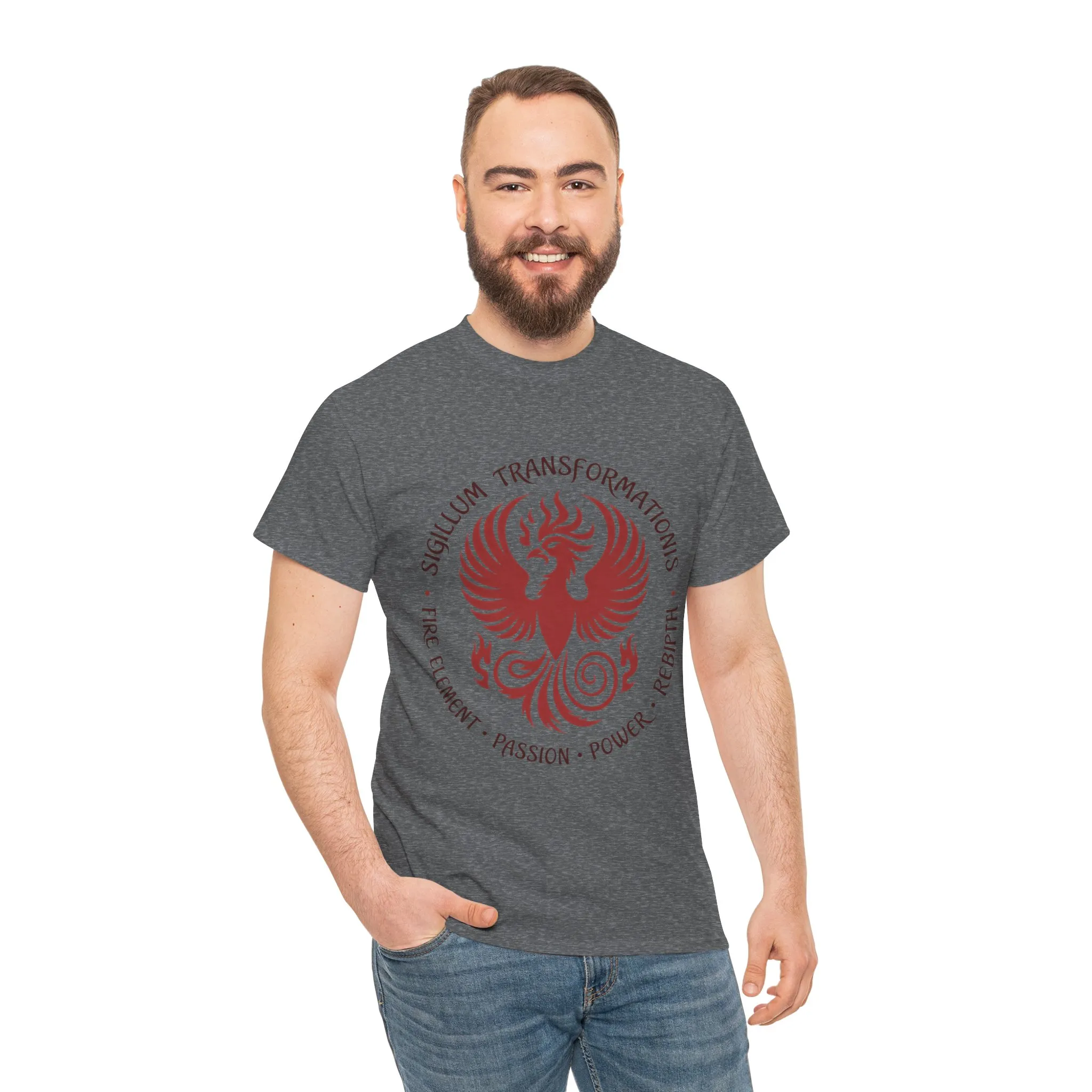 Phoenix Fire Element T-Shirt, Sigillum Transformationis Seal, Passion Power Rebirth Totem, Phoenix Symbol Unisex Tee, Spiritual Tee - Image 16