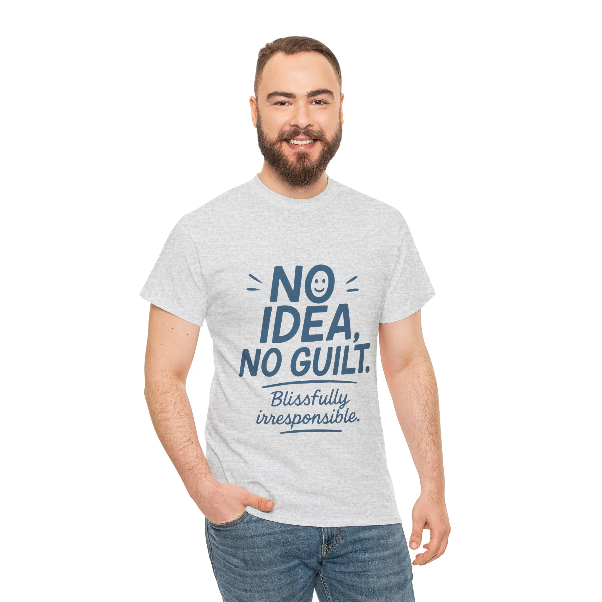 Funny No Idea Mens T-Shirt, No Guilt Blissfully Irresponsible Quote, Casual Relaxed Fit Tee, Humor Gift for Him, Humorous T-Shirt - Image 6