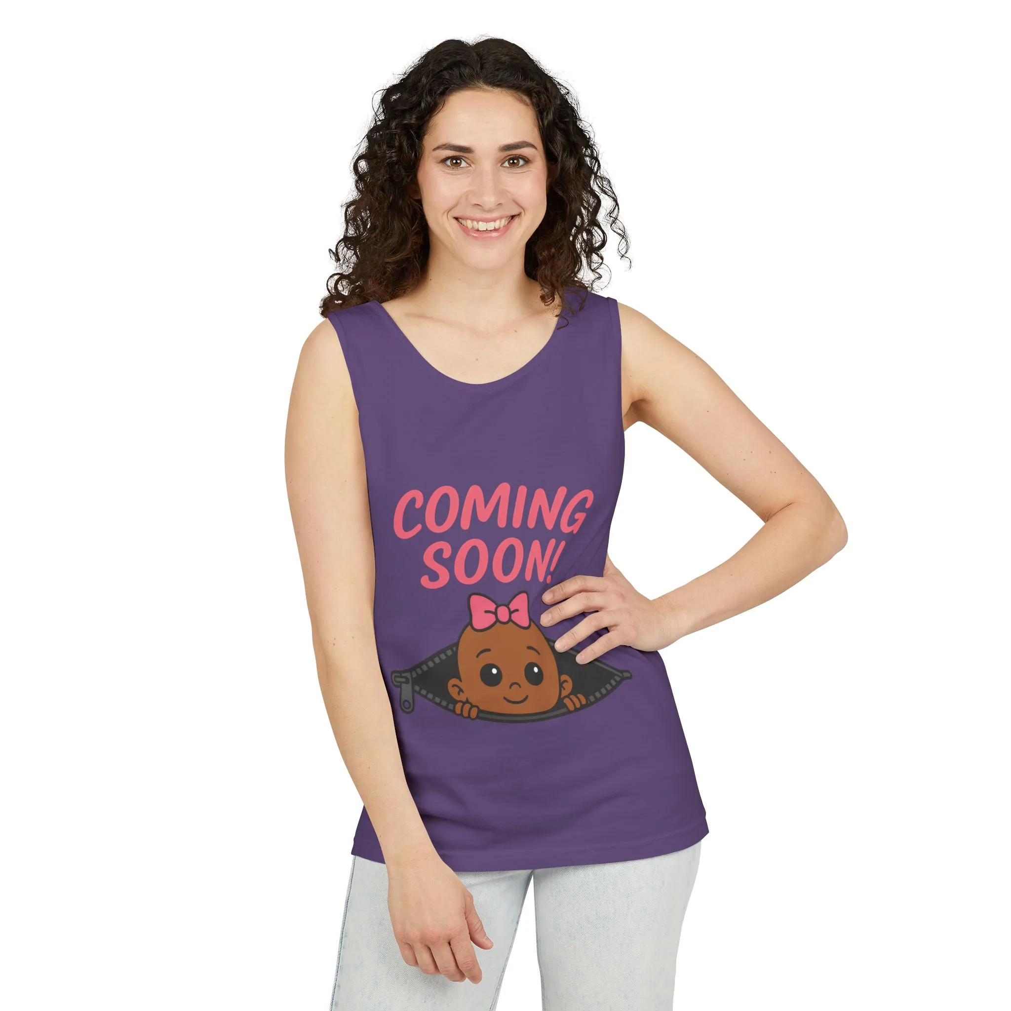 Coming Soon Maternity Tank Top, Cute Baby Girl Pregnancy Announcement Shirt, Expecting Mom Gift, Gender Reveal Tank, Baby Shower Gift - Image 16