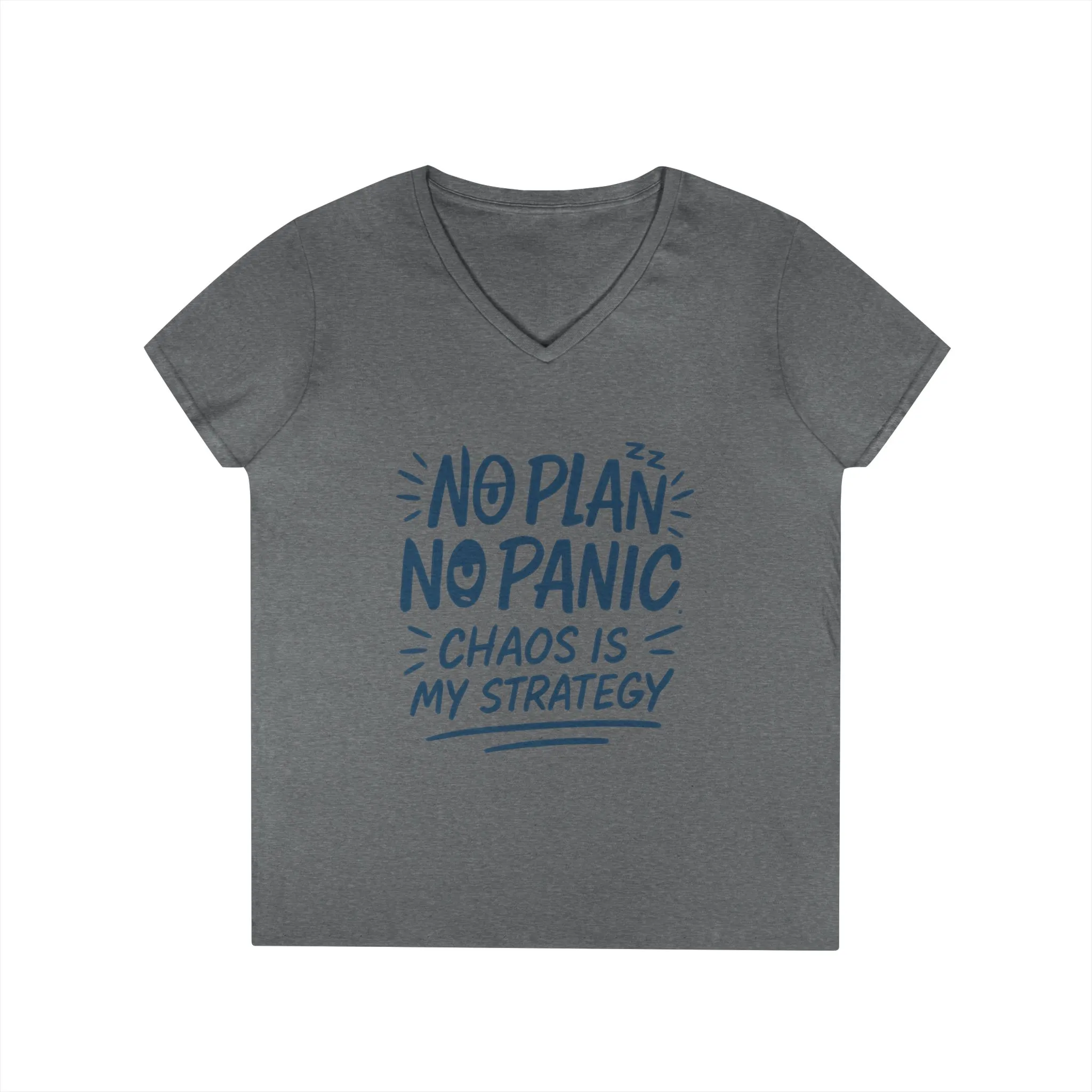 Ladies' V-Neck T-Shirt - "No Plan No Panic" Casual Tee, Everyday Wear, Gift for Friends, Relaxed Style, Funny Motivational Top - Image 7