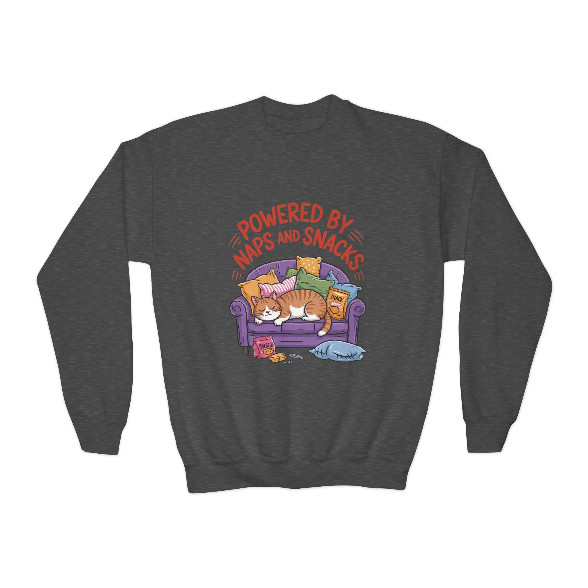 Youth Sweatshirt - Powered by Naps and Snacks, Cozy Apparel for Kids, Perfect for Chill Days, Gift for Cat Lovers, Funny Sweatshirt - Image 9