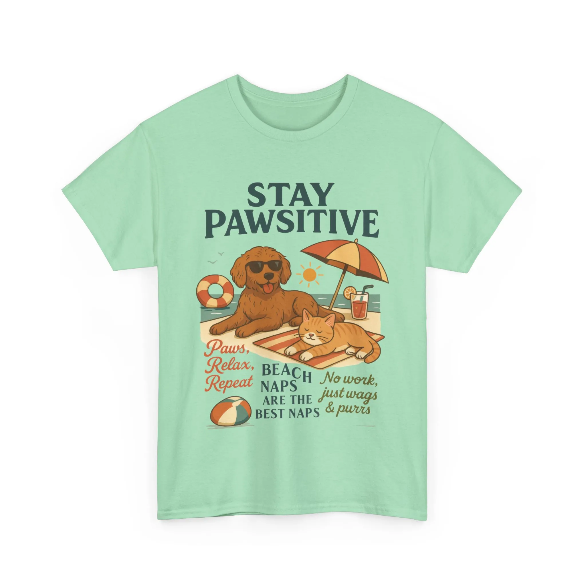 Stay Pawsitive Womens T-Shirt, Cute Dog & Cat Beach Shirt, Summer Pet Lover Tee, Animal Graphic Heavy Cotton Tee, Fun Pet Lovers Gift - Image 16