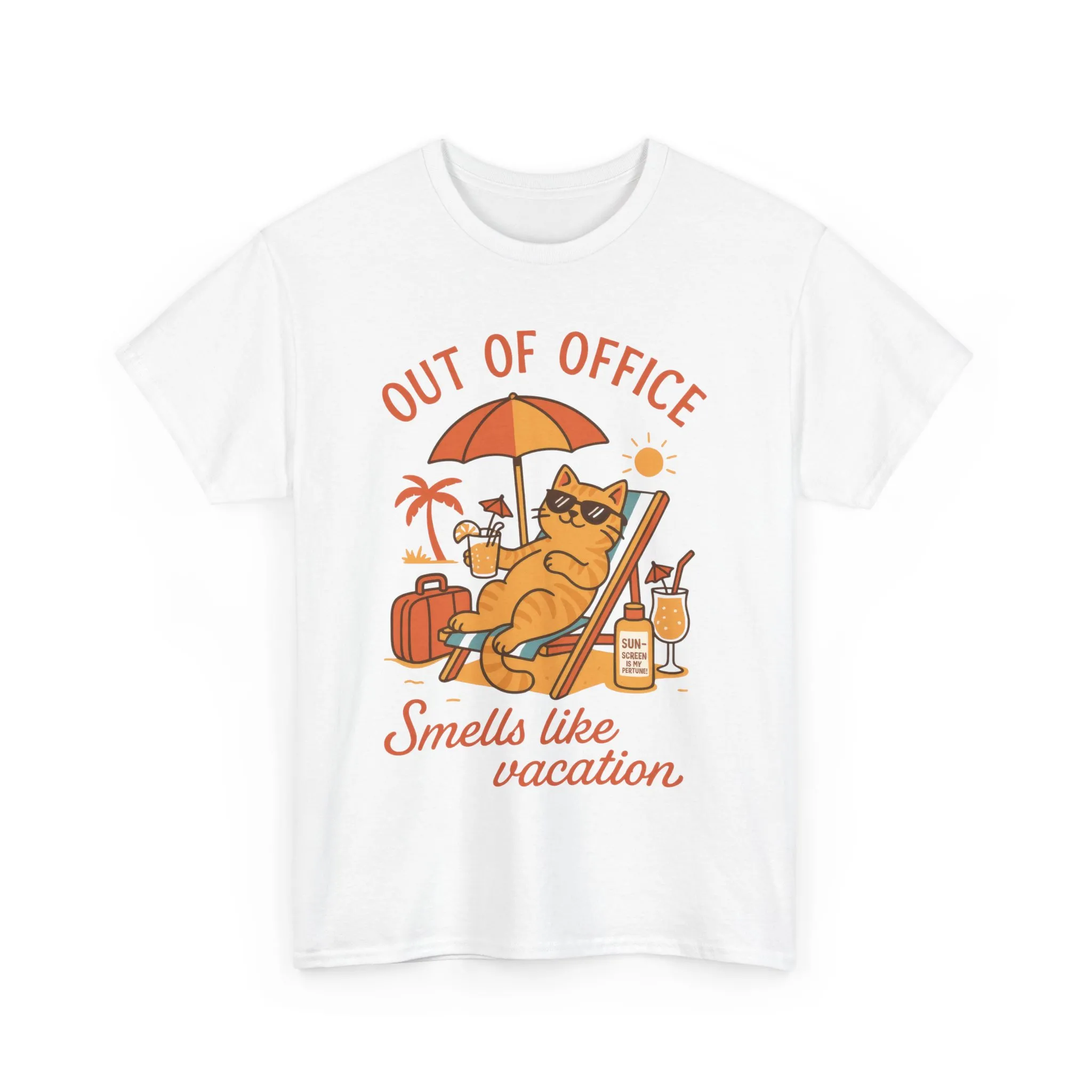 Cat Womens T-Shirt, Funny Vacation Tee with Cool Cat, Summer Beach Relax Shirt, Smells Like Vacation Gift for Her, Funny Cat Lover Gift - Image 2