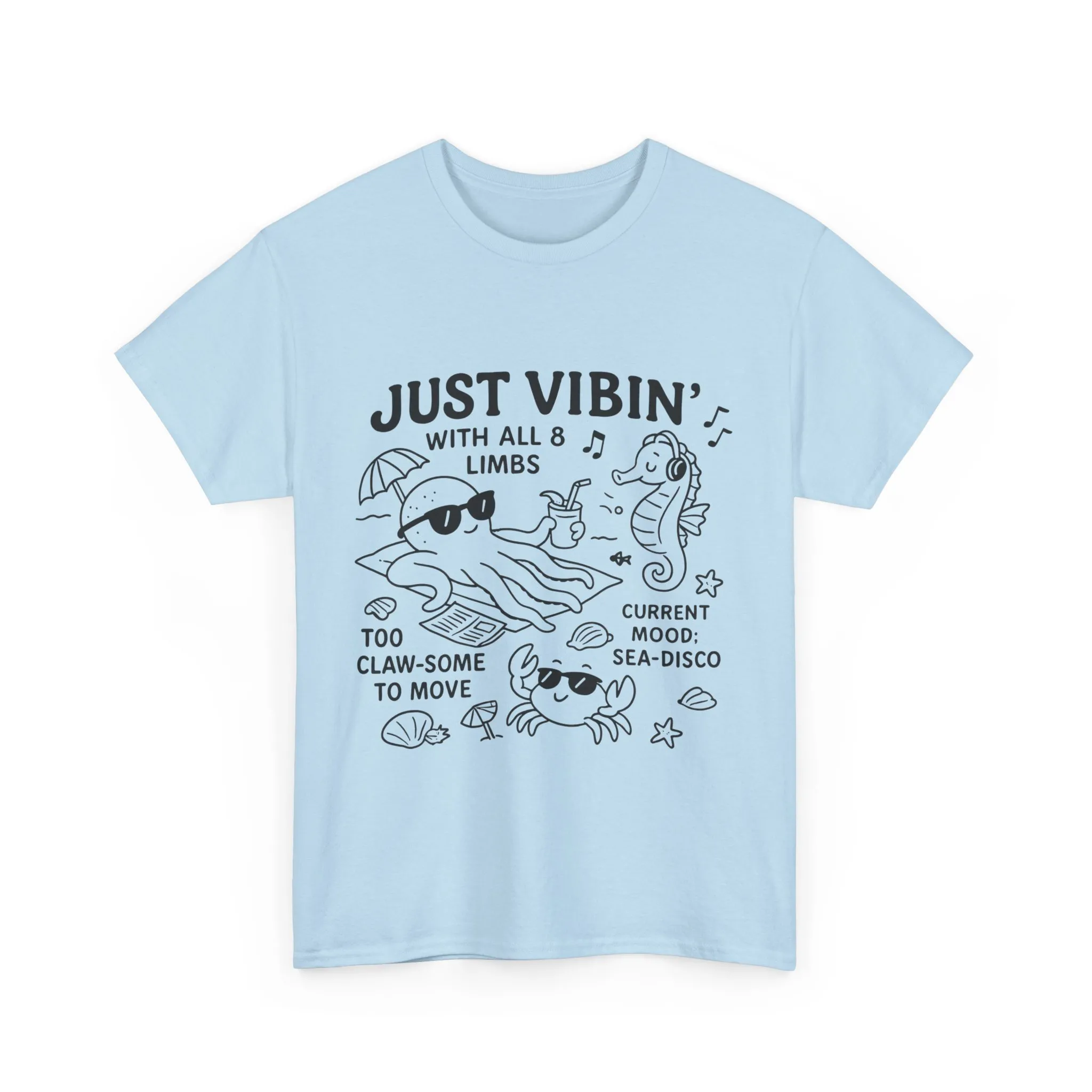 Just Vibin Womens T-Shirt, Cute Octopus & Sea Animals Graphic Tee, Funny Sea Disco Summer Shirt, Beach Vibes Gift for Her, Ocean Theme - Image 19