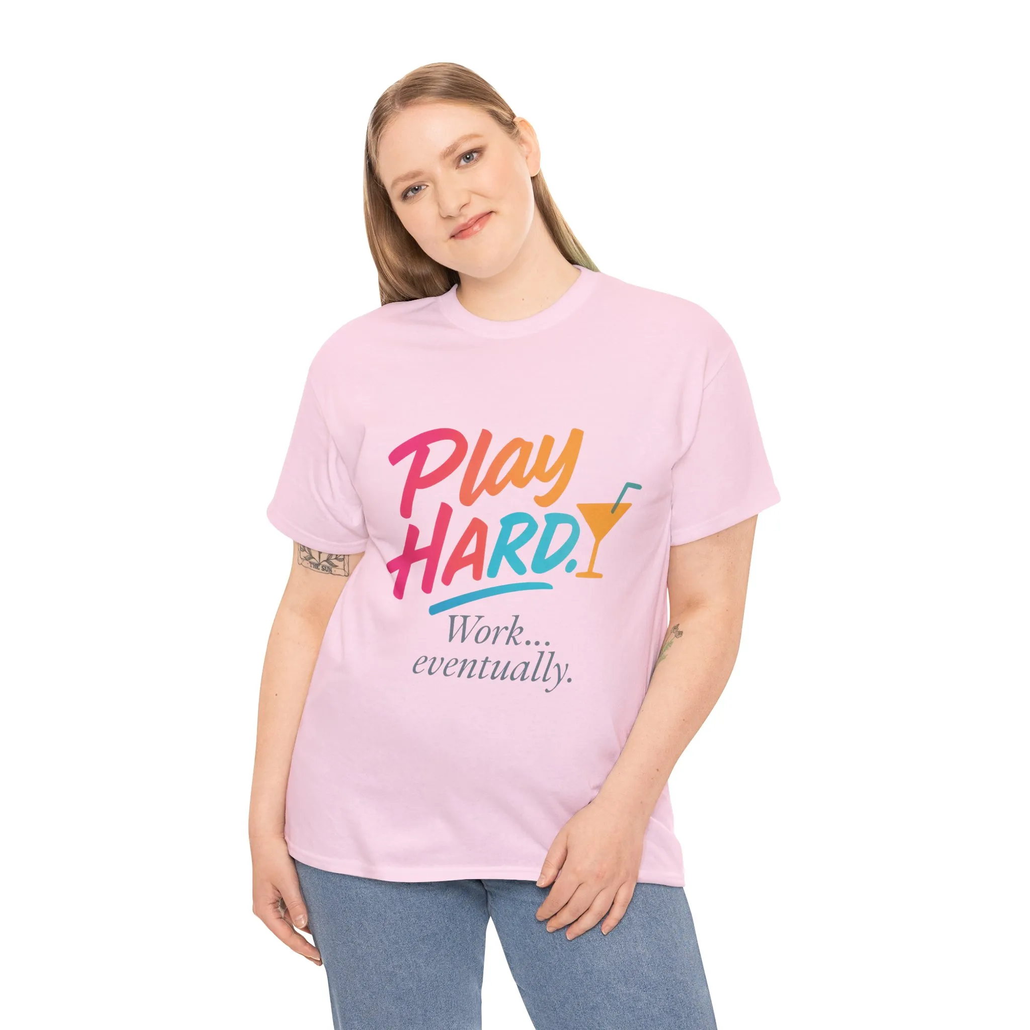 Play Hard Work Eventually T-Shirt, Funny Cocktail Graphic Tee, Pink Womens Party Shirt, Relaxed Vacation Top - Image 27