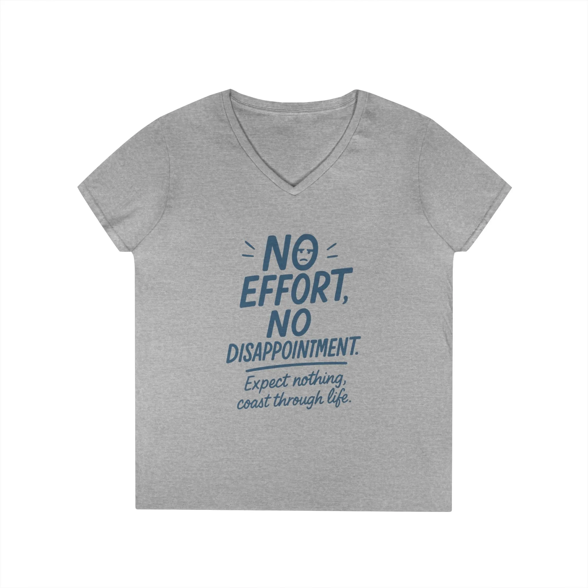 Funny No Effort Womens V-Neck T-Shirt, No Disappointment Lazy Life Quote Shirt, Cute Graphic Tee for Her, Life Philosophy Shirt - Image 7